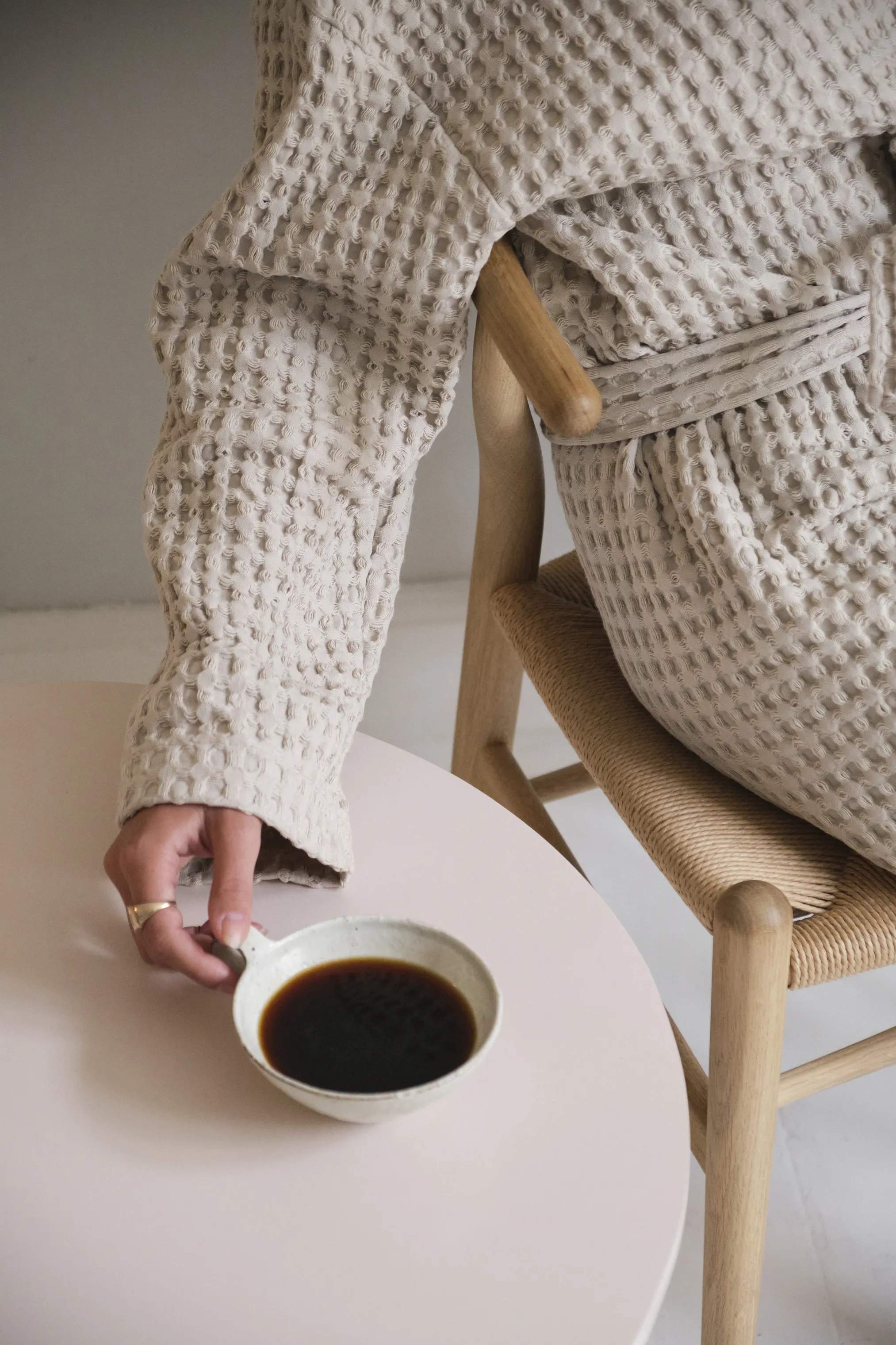 The Organic Company Morgenkåber Big Waffle Vaffel Badekåbe i Beige, S/M, 2