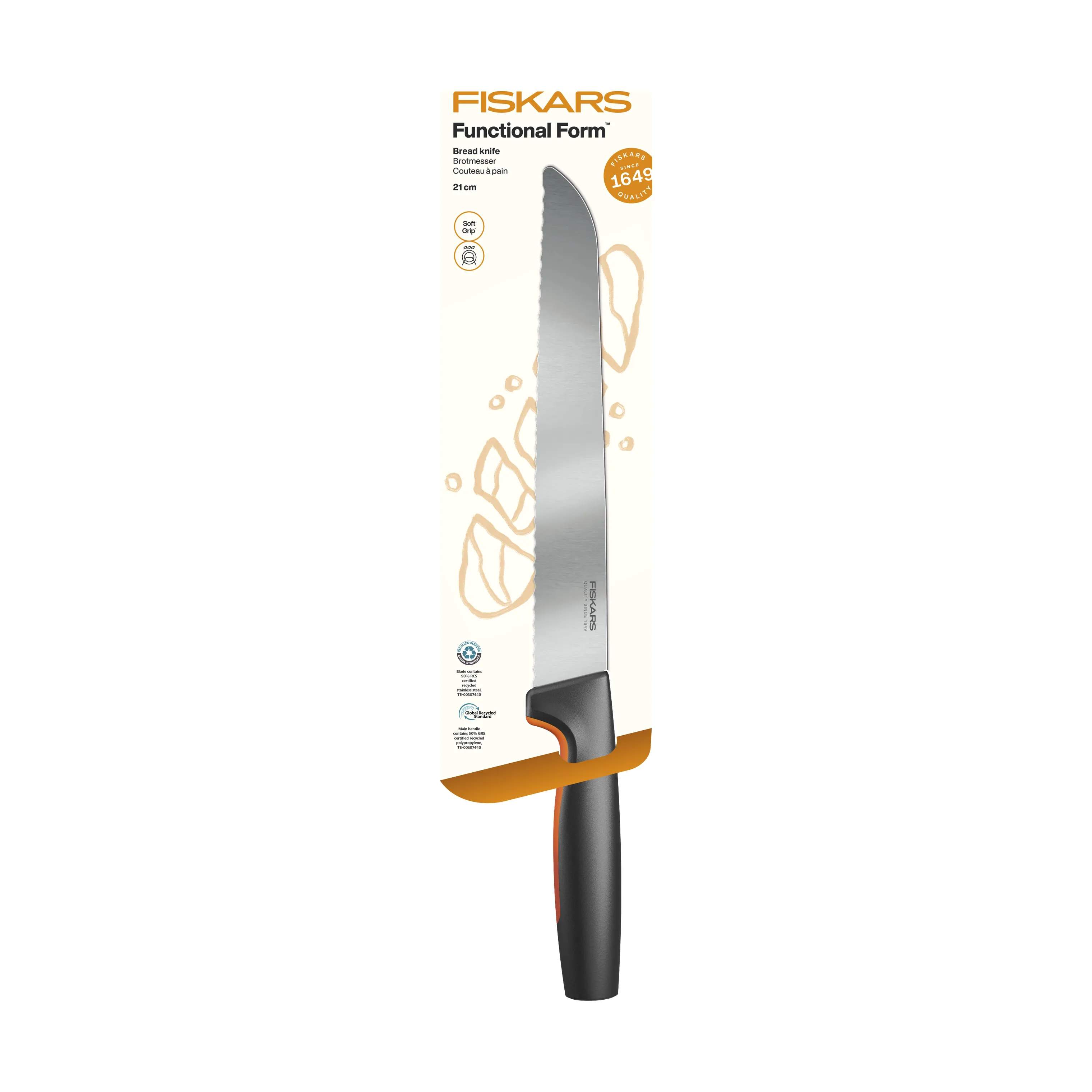 Fiskars Brødknive Functional Form Brødkurv i Sort/Orange, 4