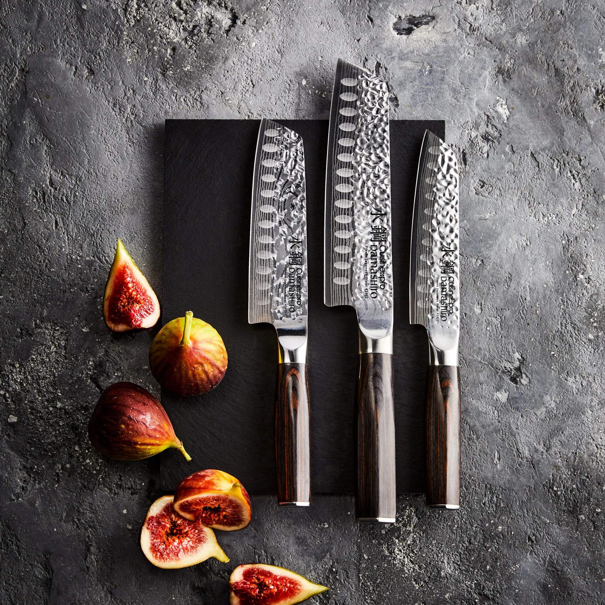THE CUSTOM CHEF™ Santokuknive Cuisine::pro® Damashiro® EMPEROR Damashiro® EMPEROR Santokuknivsæt - 3 dele i Sølv/sort, 2