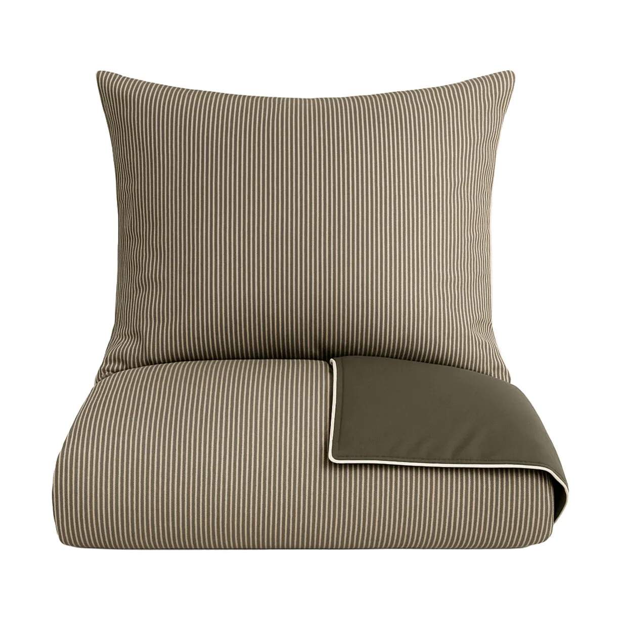 omhu Sengetøj Pin Stripe Sengetøj i Olive/Sand, B140 x L200 cm, 1
