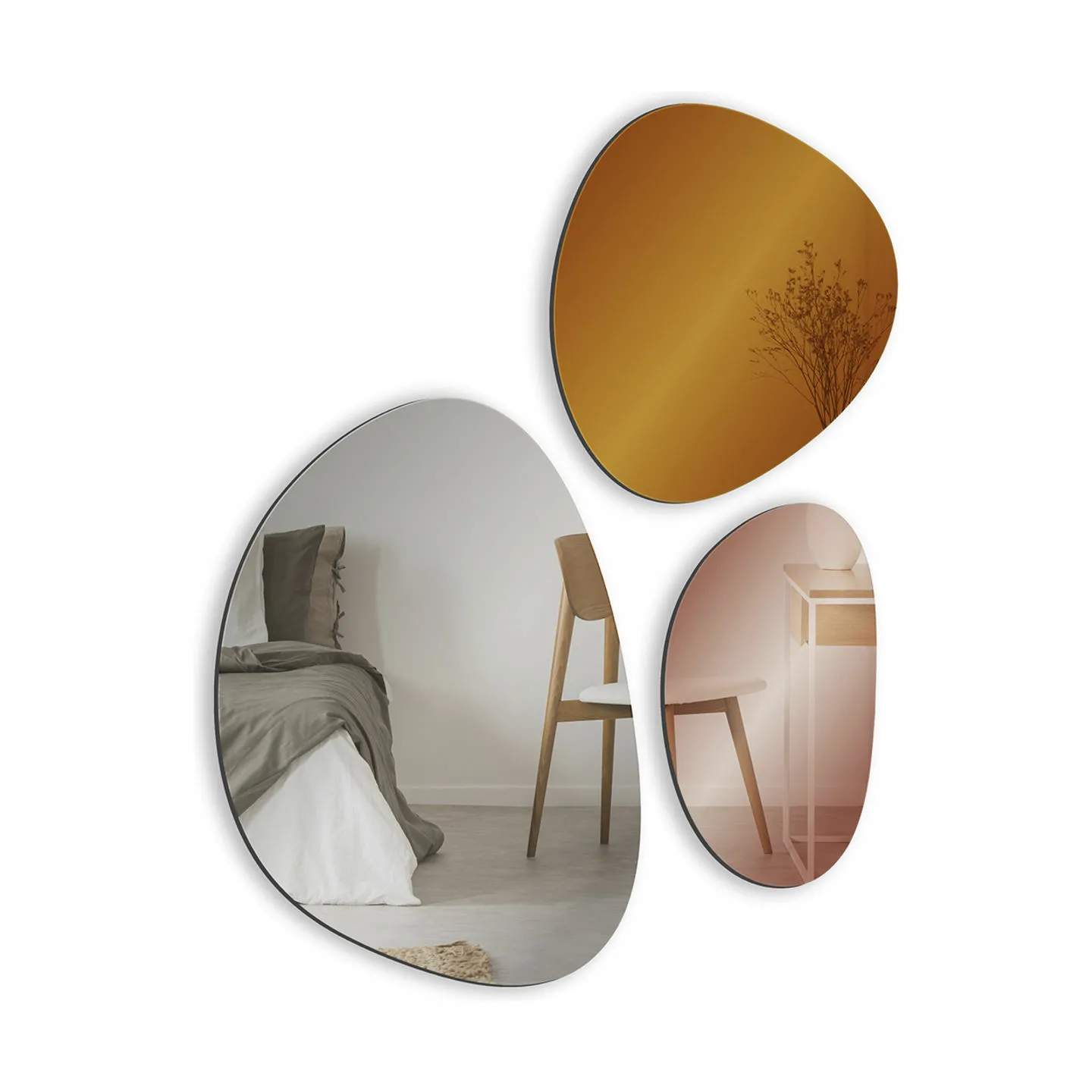 Spejlsæt - 3 dele, orange/rosa/gold, large