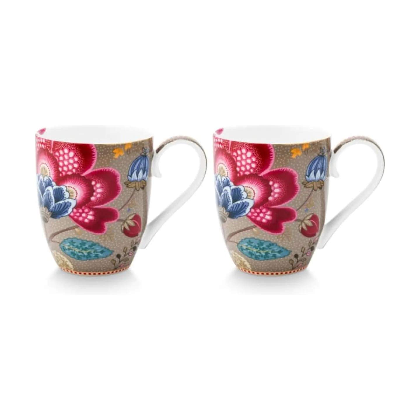 PIP Studio Krus og kopper med hank Blooming Tales Krus - 2 stk. i Khaki, 450 ml, 1