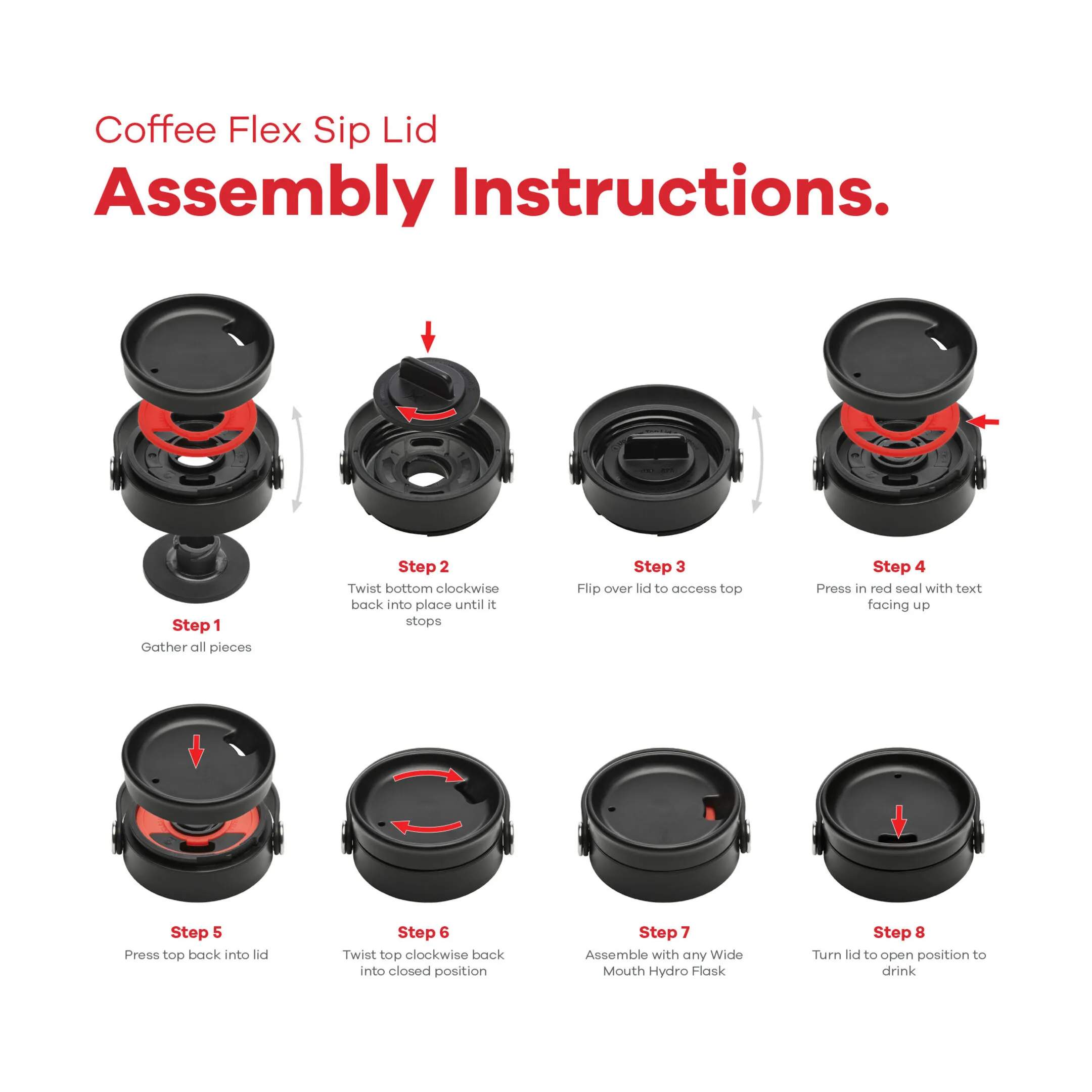 Hydro Flask To go kopper Wide Flex Sip Lid Termoflaske i Lyserød/stål/hvid/rød, 6