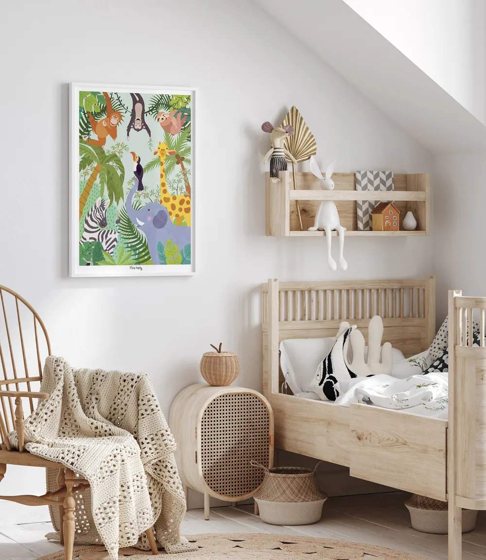 Poster&Frame Til børneværelset Plakat - Jungledyrene i Multifarvet, 2