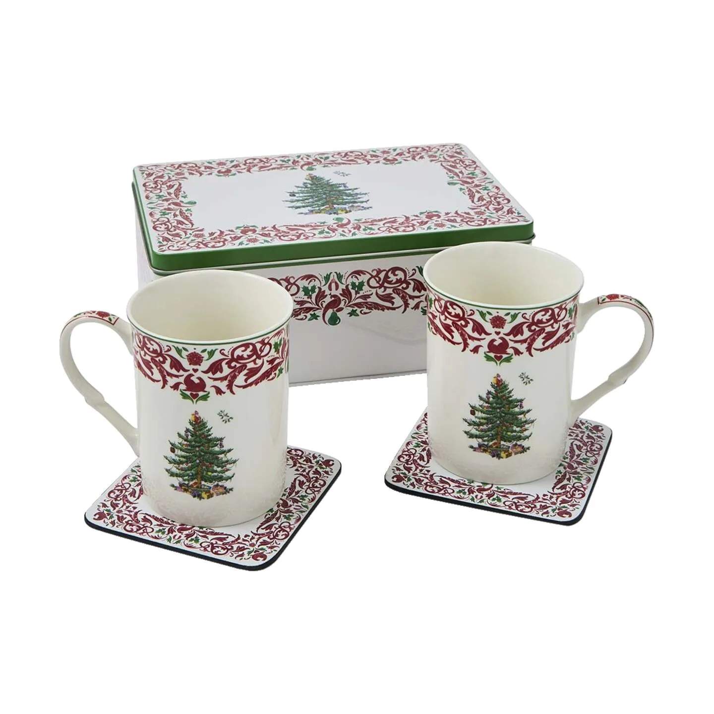 Spode Krus og kopper med hank Christmas Tree Krus- og dåsesæt - 5 dele i Rød/grøn/hvid, 1
