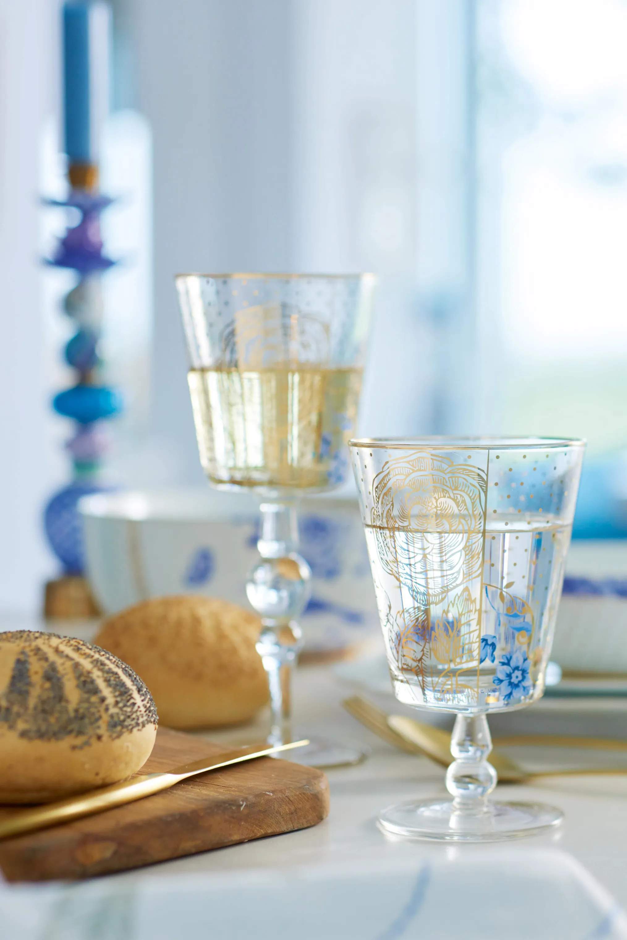 PIP Studio Hvidvinsglas Royal Winter White Vinglas i blue/ gold, 2