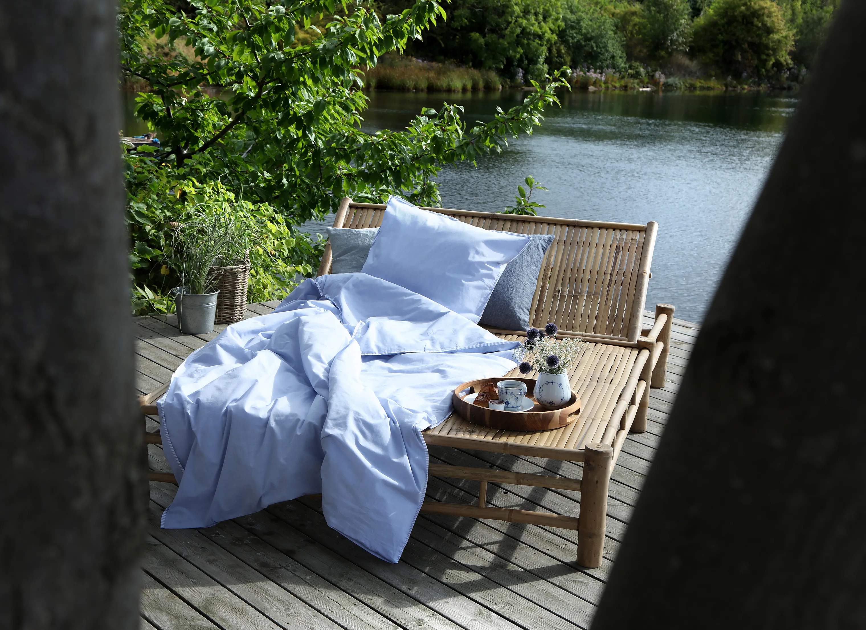 CASA Living Sengetøj Skagen Basic Sengetøj i Hvid/blå, B140 x L220 cm, 4