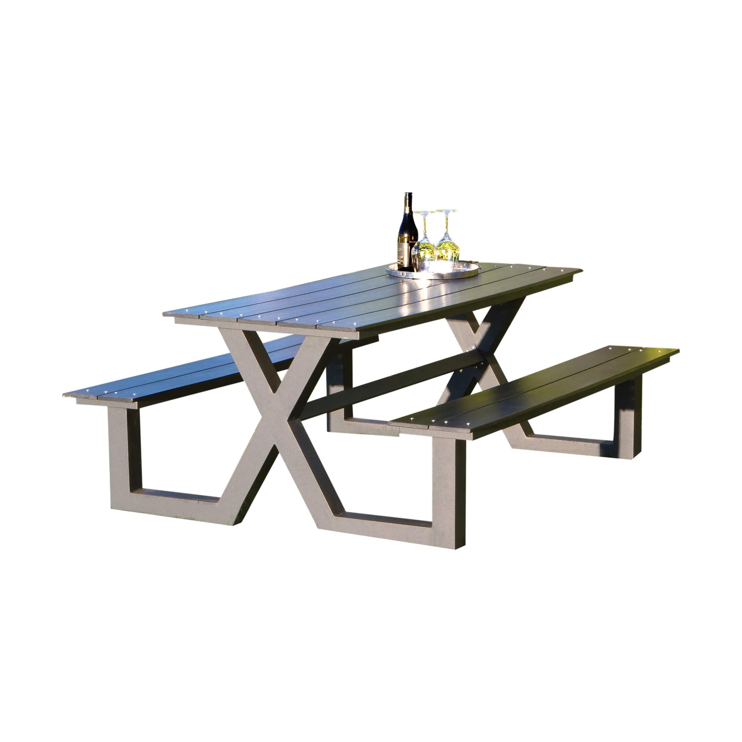 HORTUS Havemøbelsæt X-model Bord-/bænksæt i sort, 1