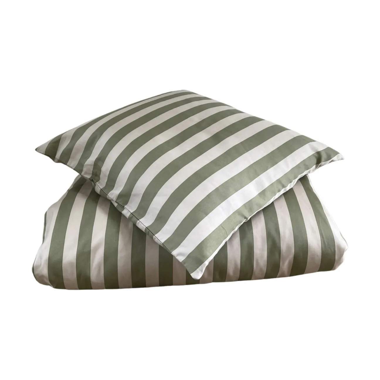 omhu Sengetøj Block strib Blok Strib Sengesæt i Dusty green, B140 x L220 cm, 4