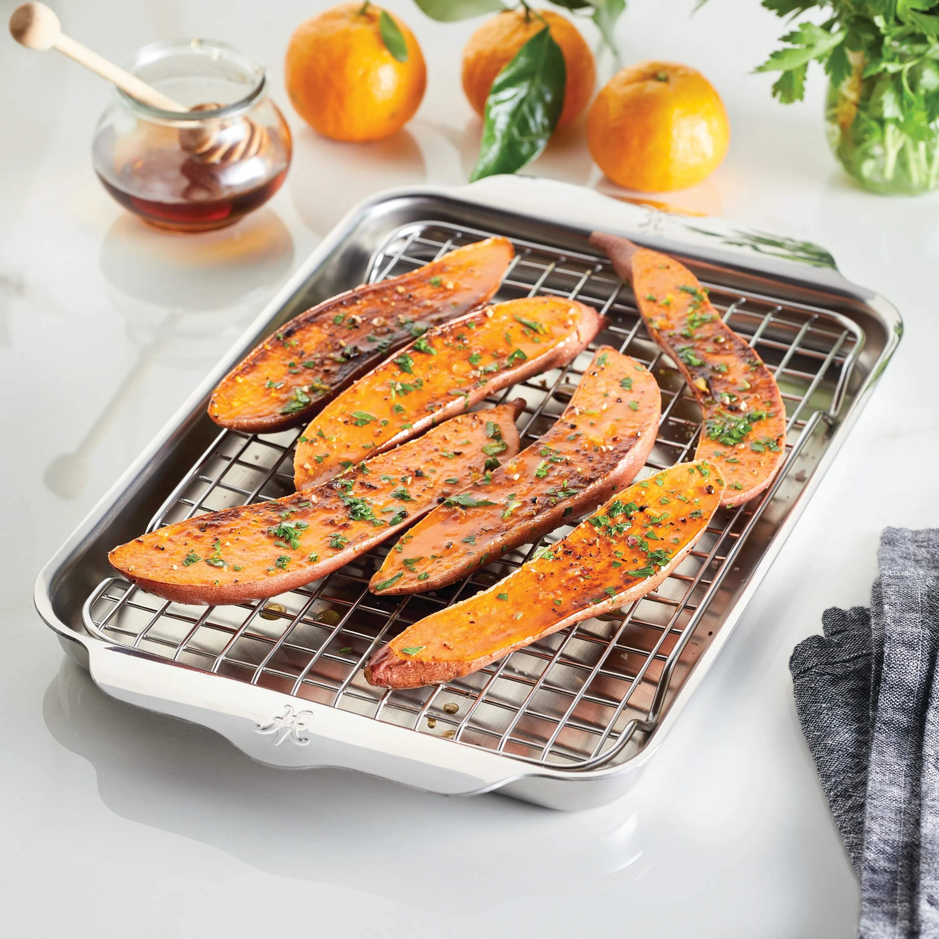 Hestan Bradepander OvenBond Bageplade m. rist i Rustfrit stål, B24,09 x L39,13 cm, 2