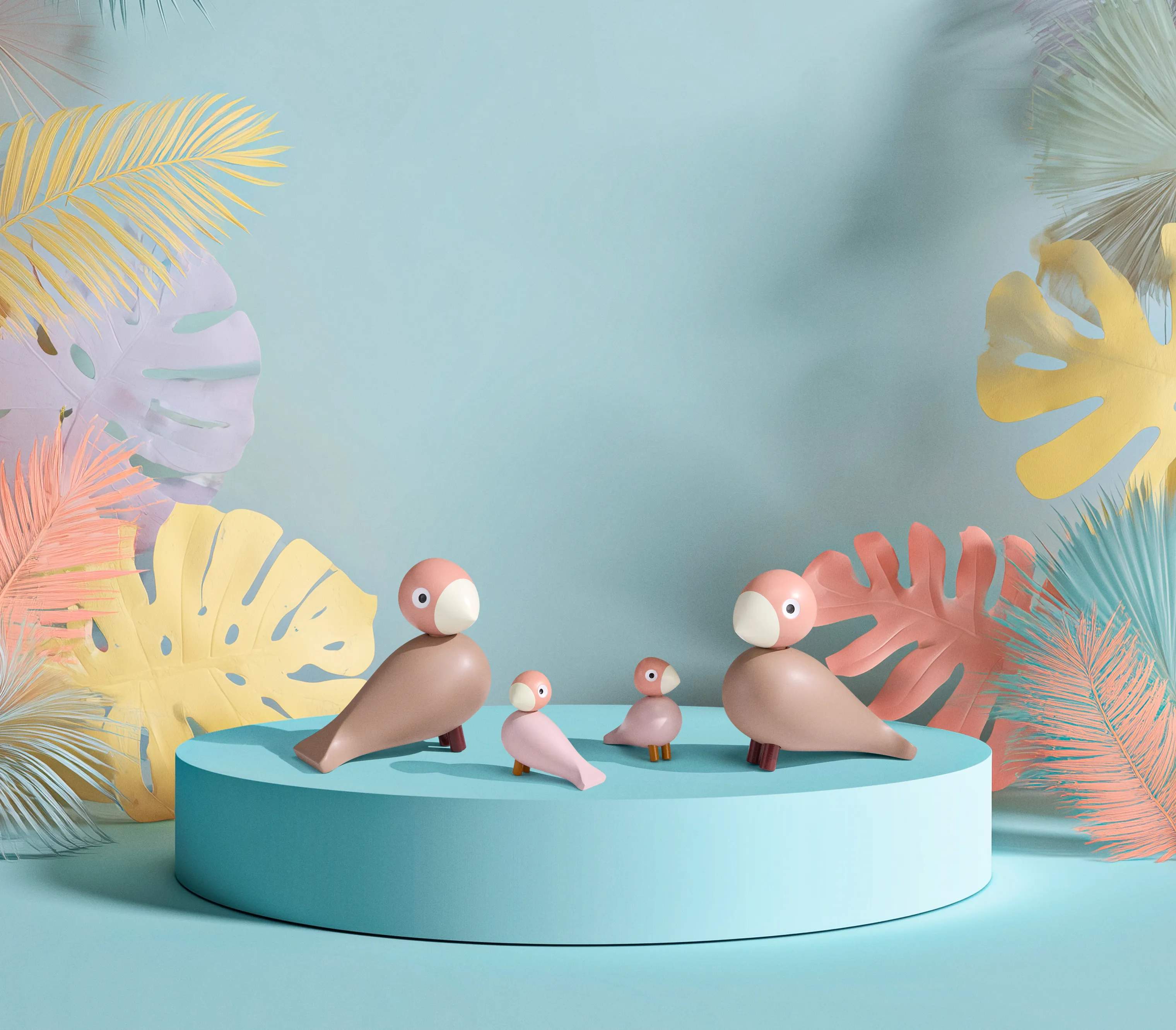 Kay Bojesen Dyrefigurer Birds Fuglepar - Liv & Lykke i Soft pink, 2