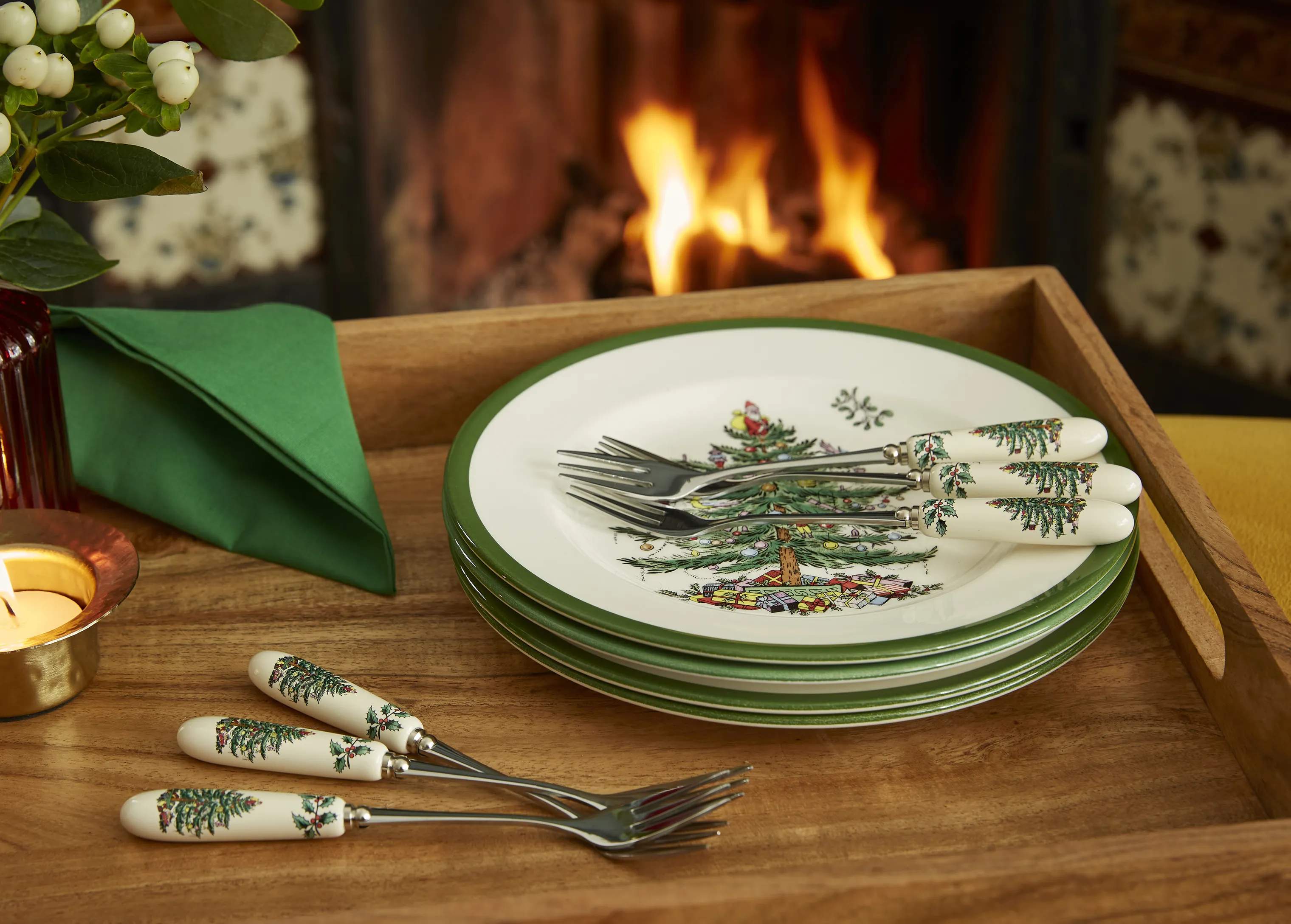 Spode Kagegafler Christmas Tree Kagegaffel - 6 stk. i Hvid/grøn/rød, 3