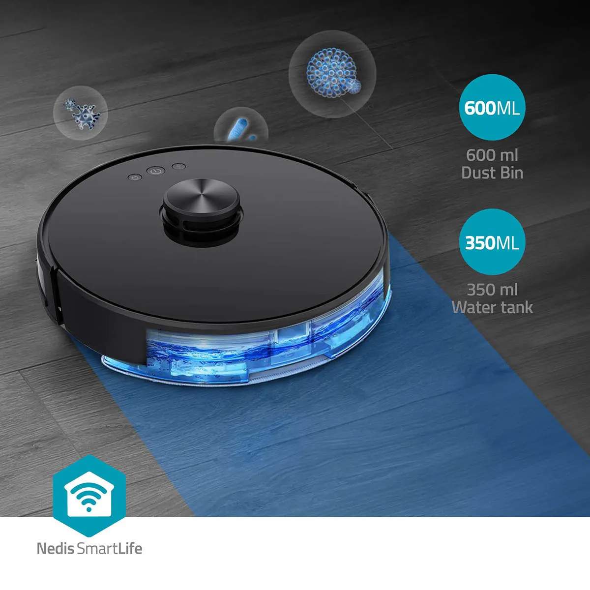 Nedis Robotstøvsugere Smart Life Robotstøvsuger WIFIVCL001CBK i WIFIVCL001CBK sort, 2