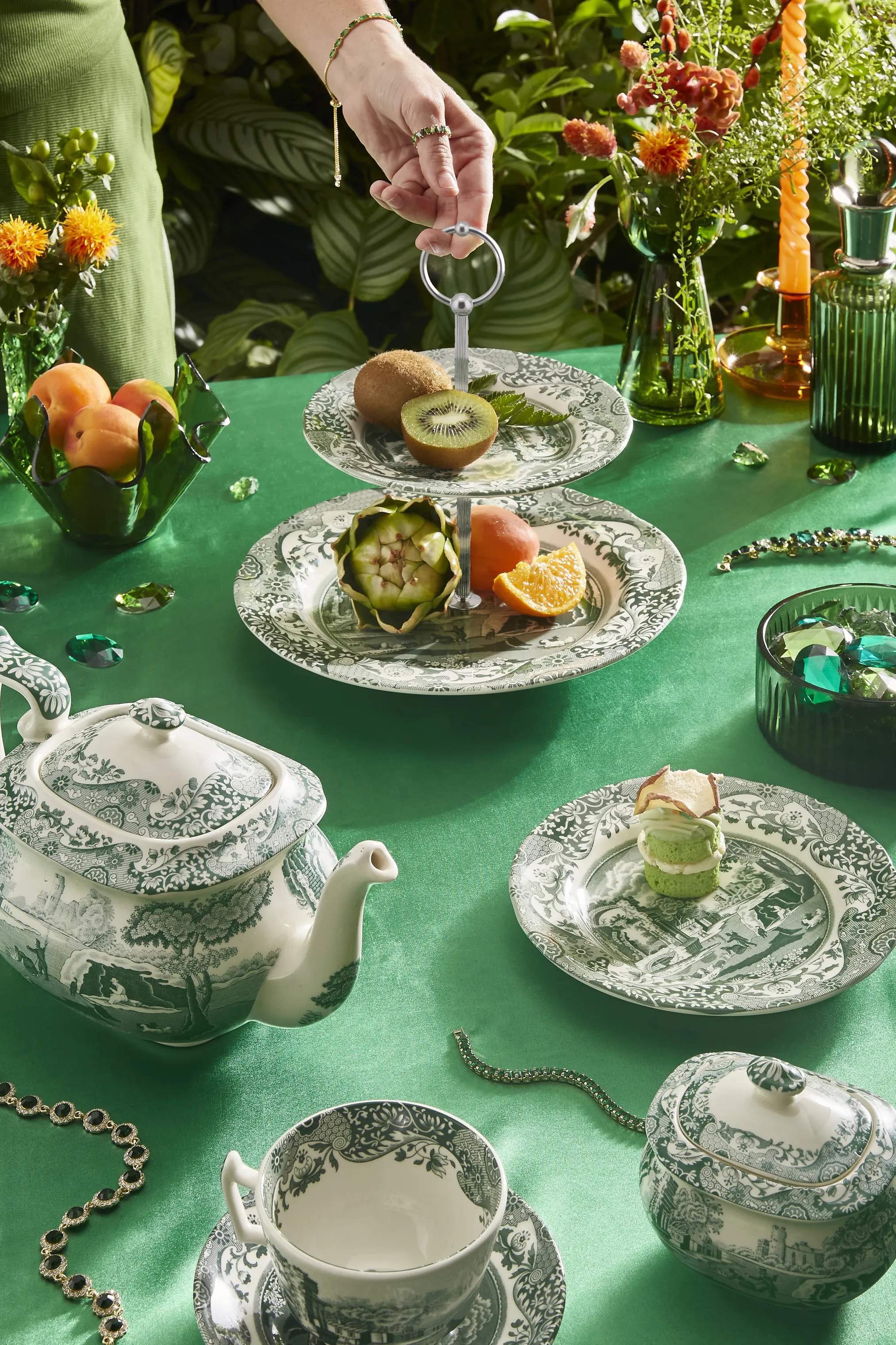 Spode Etagere Heritage Green Italian Étagère i Grøn/hvid, 2