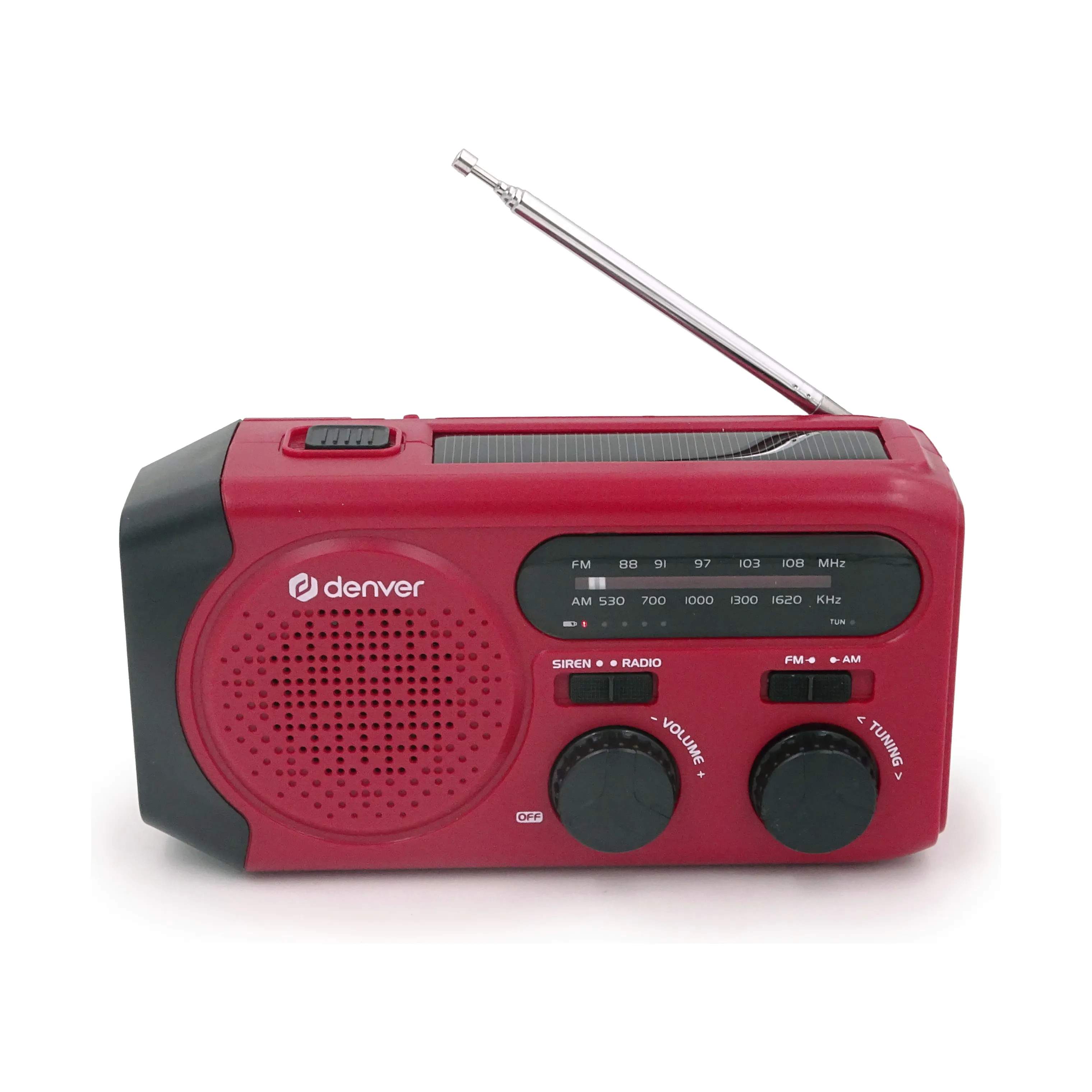Denver Højtalere Solar Crank Radio i Rød, 2