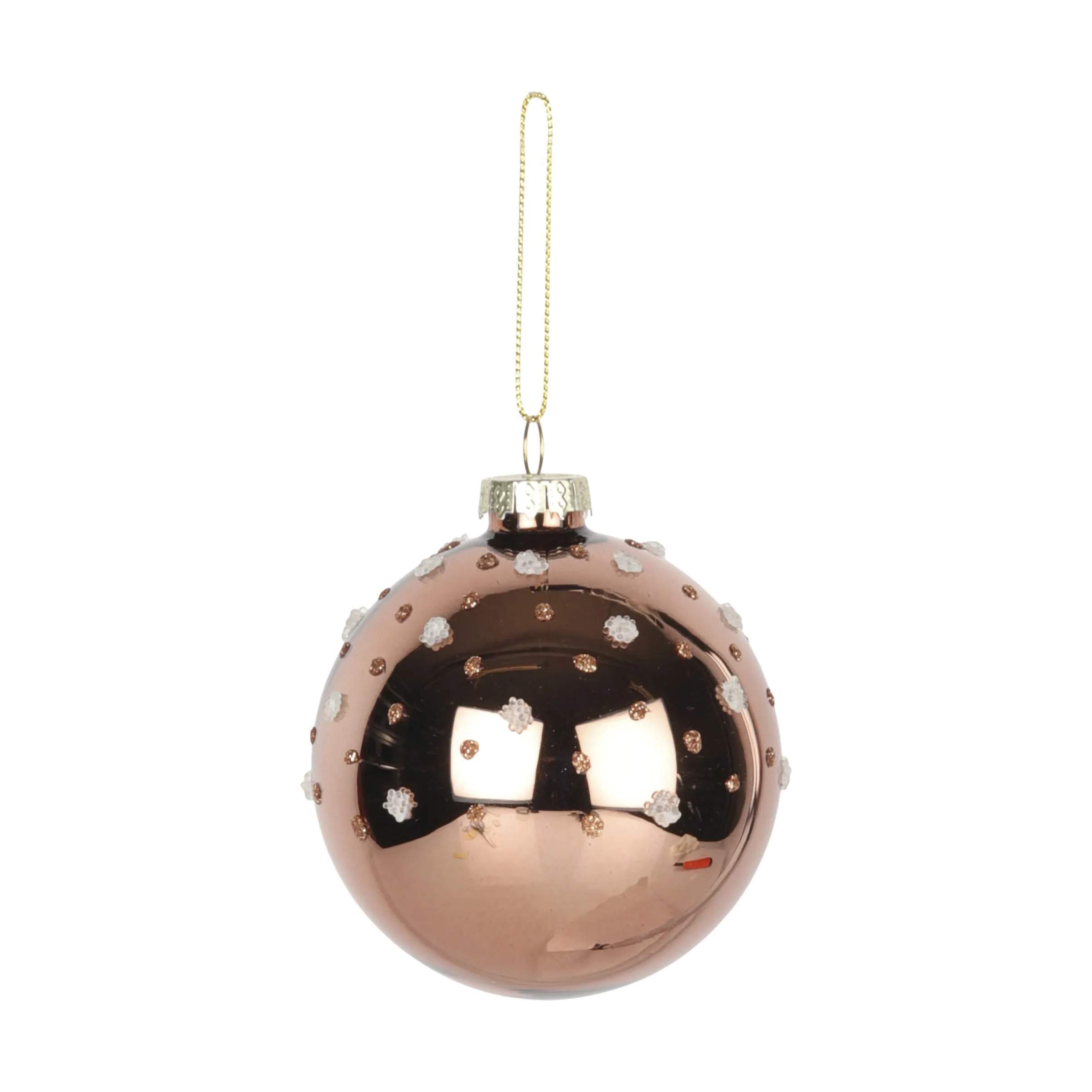 Julekugle, blank lysebrun/glimmer, large