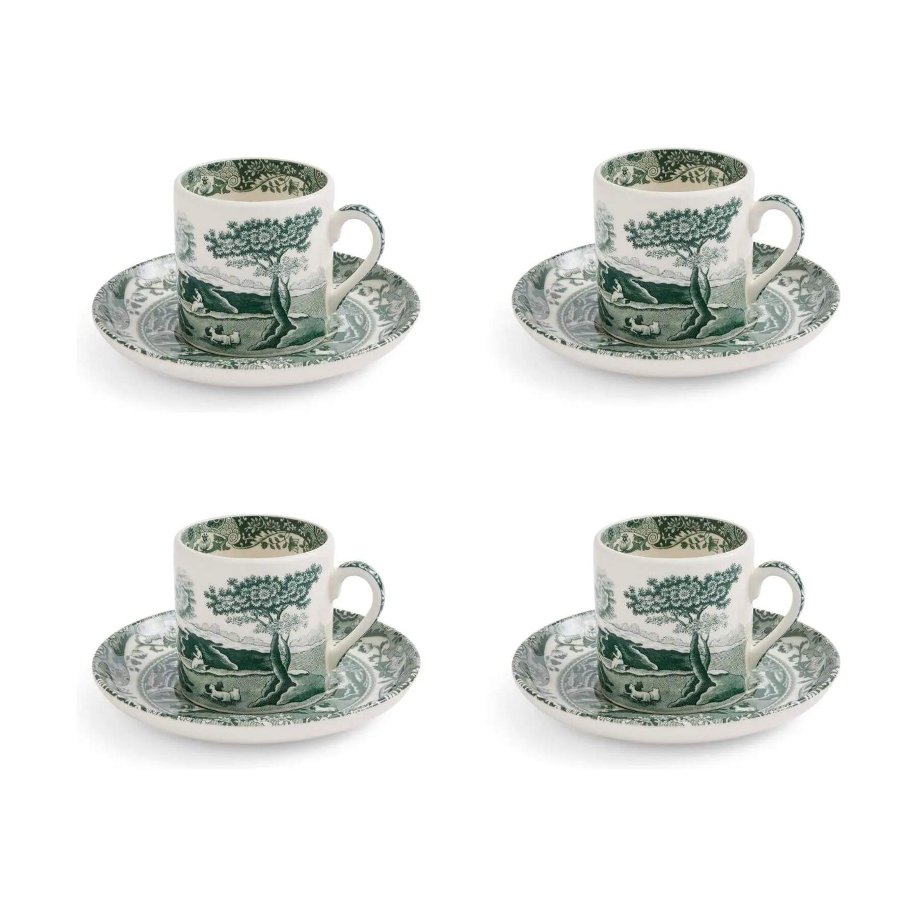 Spode Krus og kopper med hank Heritage Green Italian Espressokop m. underkop - 4 stk. i Grøn/hvid, 1