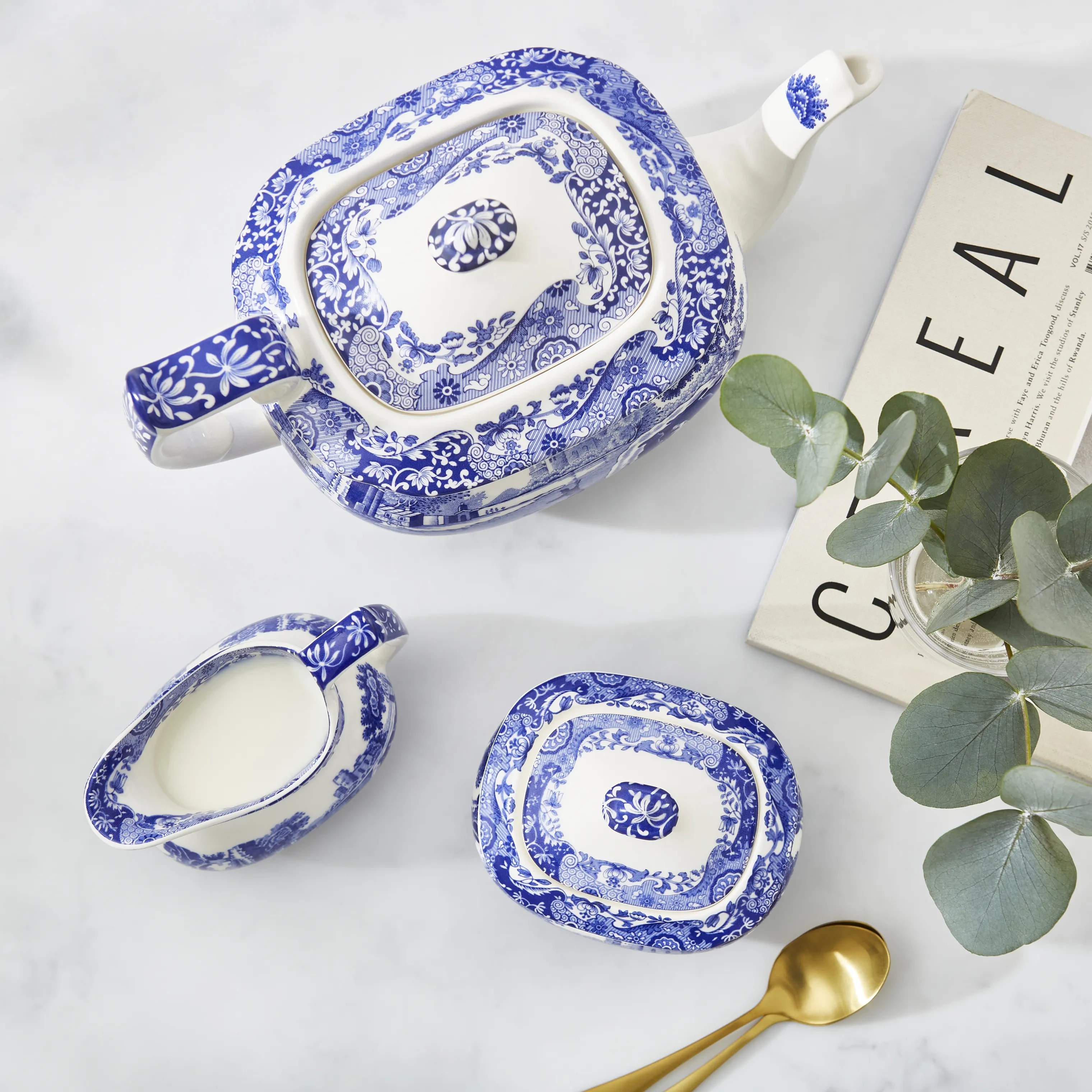 Spode Sukkerskåle Blue Italian Blue Italien Sukkerkrukke i blå/hvid, 2