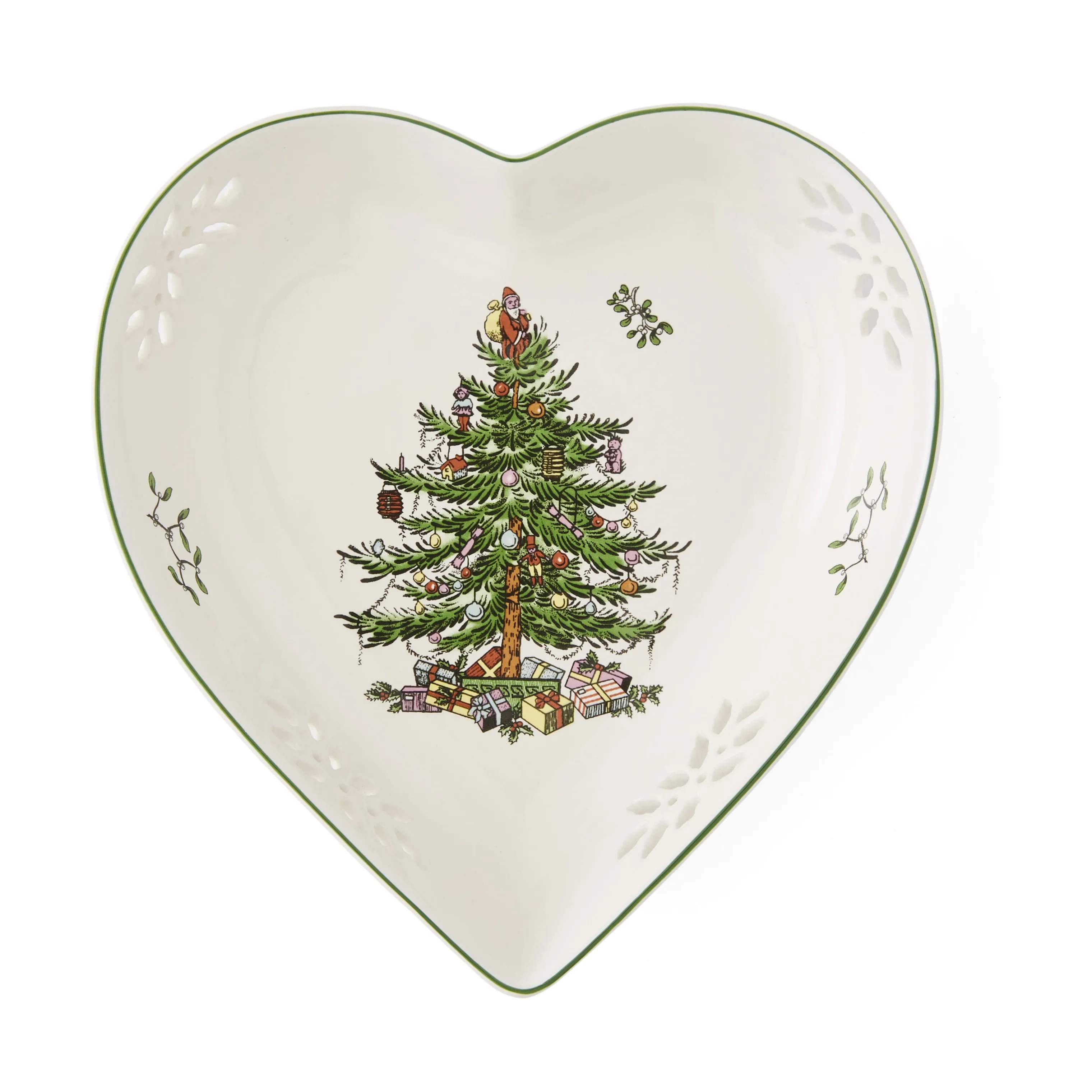 Spode Serveringsfade Christmas Tree Hjertefad i Hvid/grøn/rød, 1