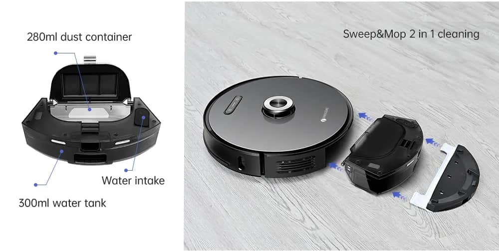 Proscenic Robotstøvsugere 2-i-1 Robot- og moppestøvsuger M8Pro i sort, 6