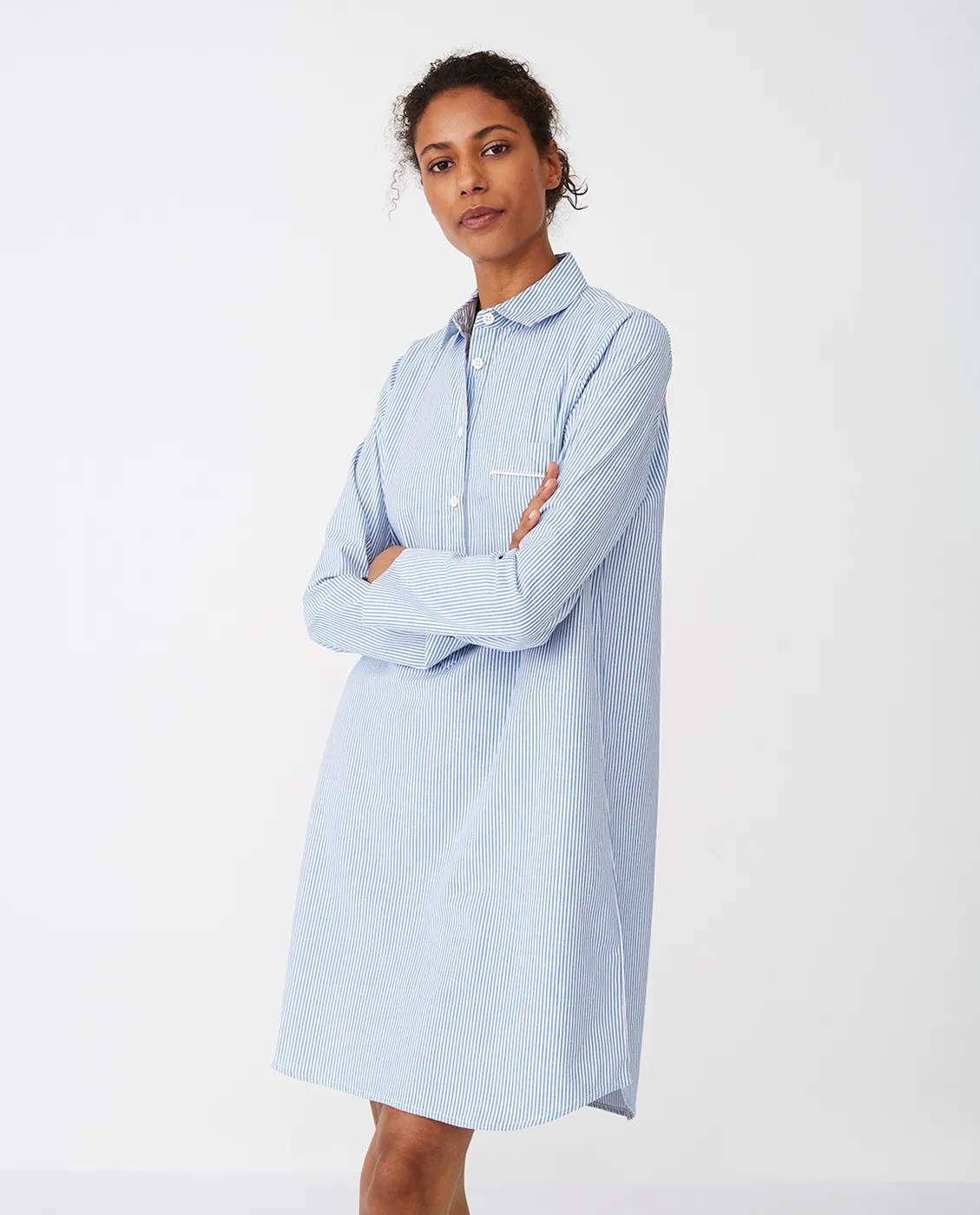 Lexington Pyjamas Icons Pyjamasskjorte Organic Dame i Blue/White, XS, 3