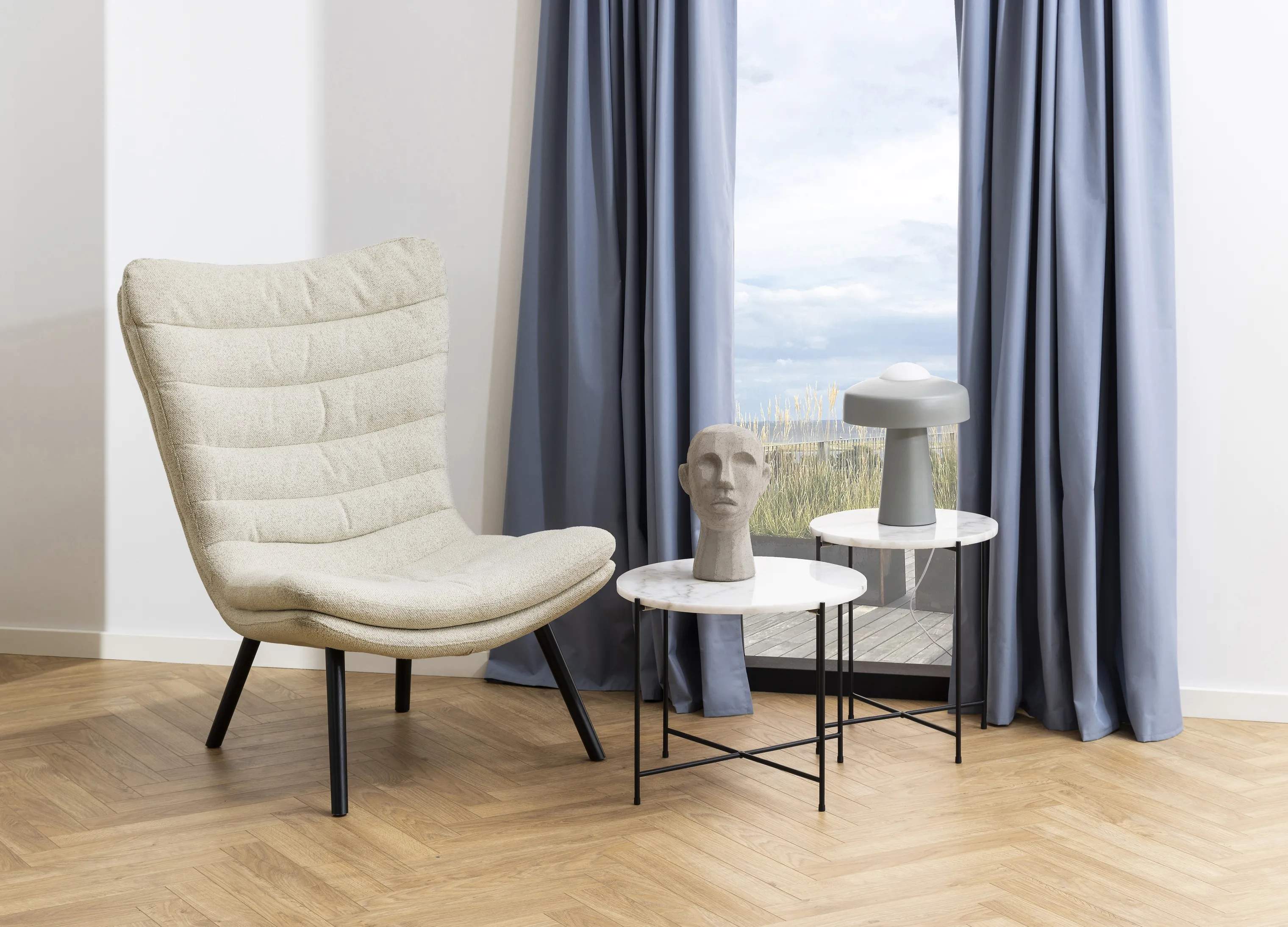 CASA Living Sideborde Avila Hjørnebord i Hvid Guangxi/mat sort, H45 x Ø42 cm, 3