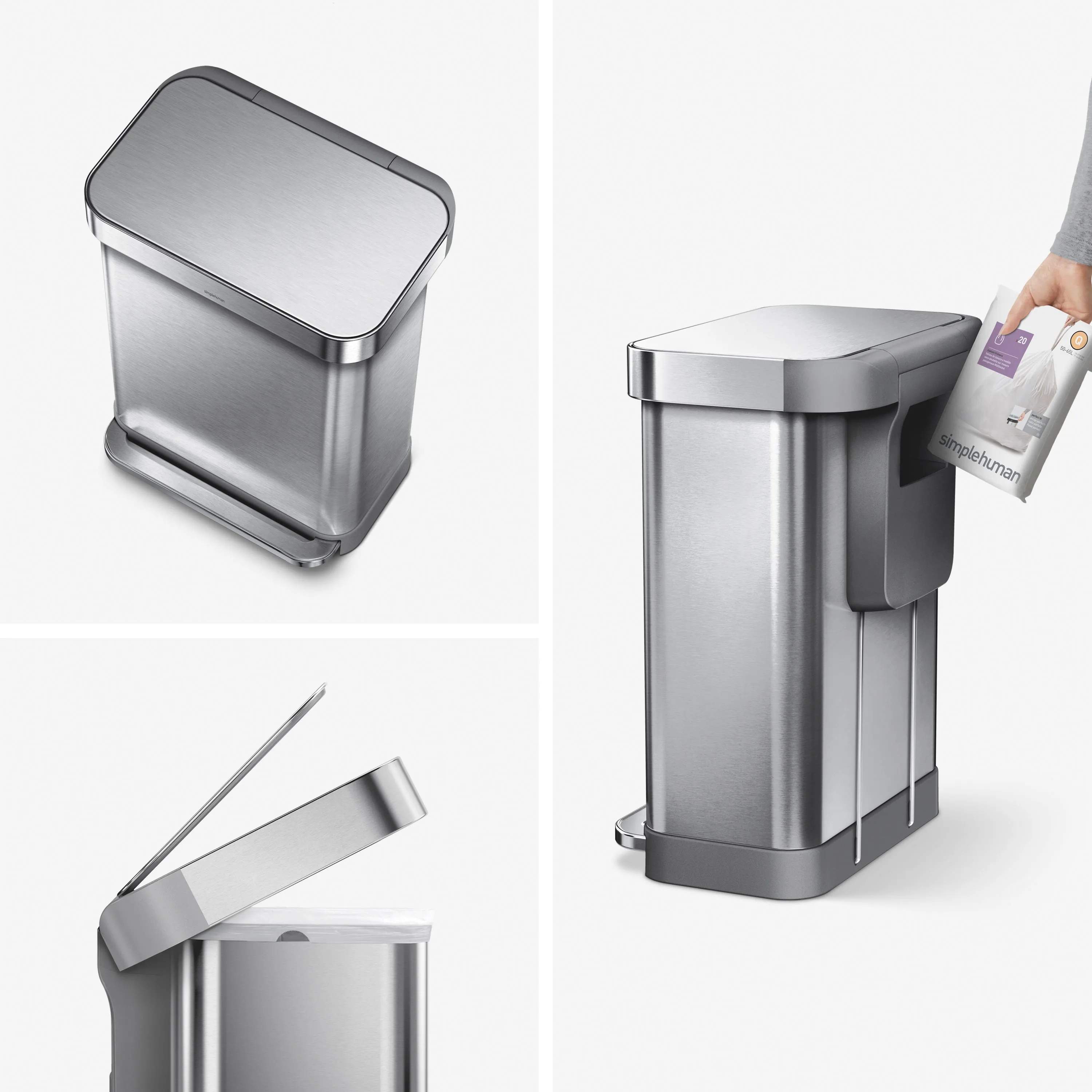 Simplehuman Pedalspande Slim Pedalspand i Børstet stål, 55 L, 2