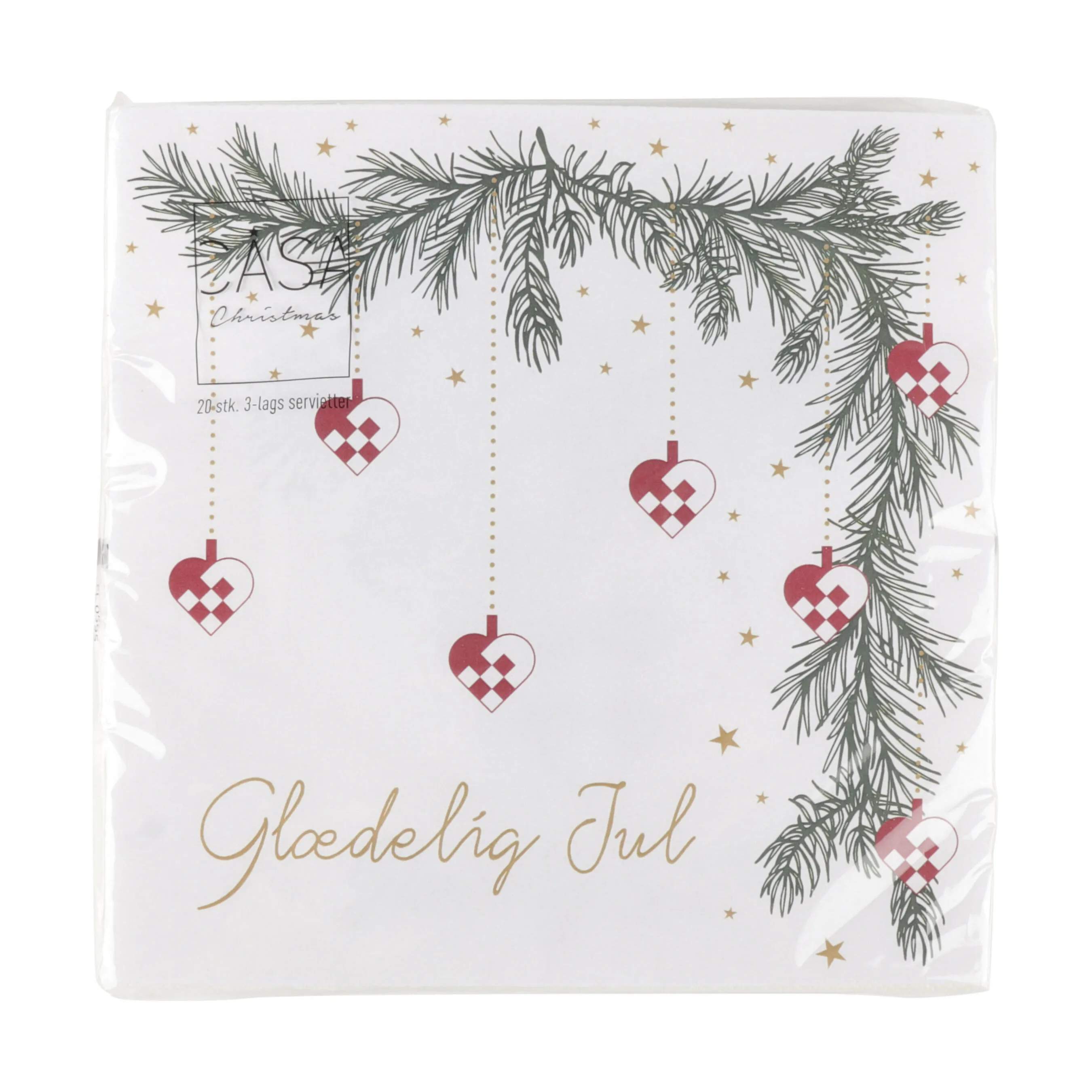 Casa Christmas Papirservietter Serviet - 20 stk. i Hvid med grøn/rød/guld, 1