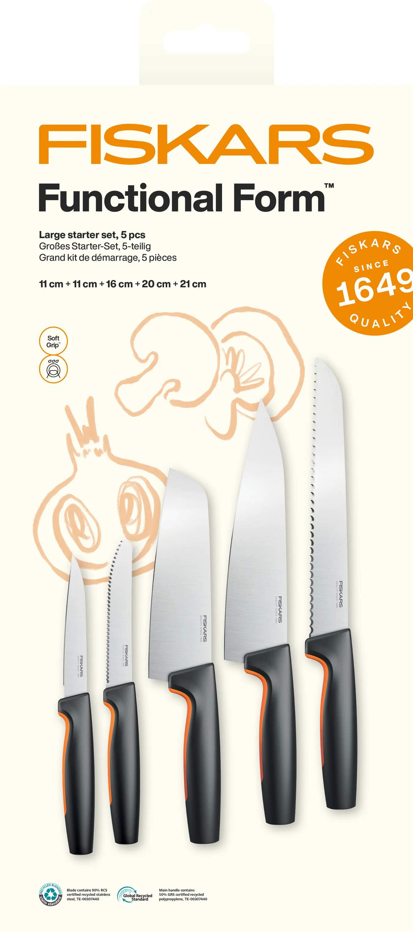 Fiskars Knivsæt Functional Form Knivsæt - 5 dele i Sort/Orange, 2