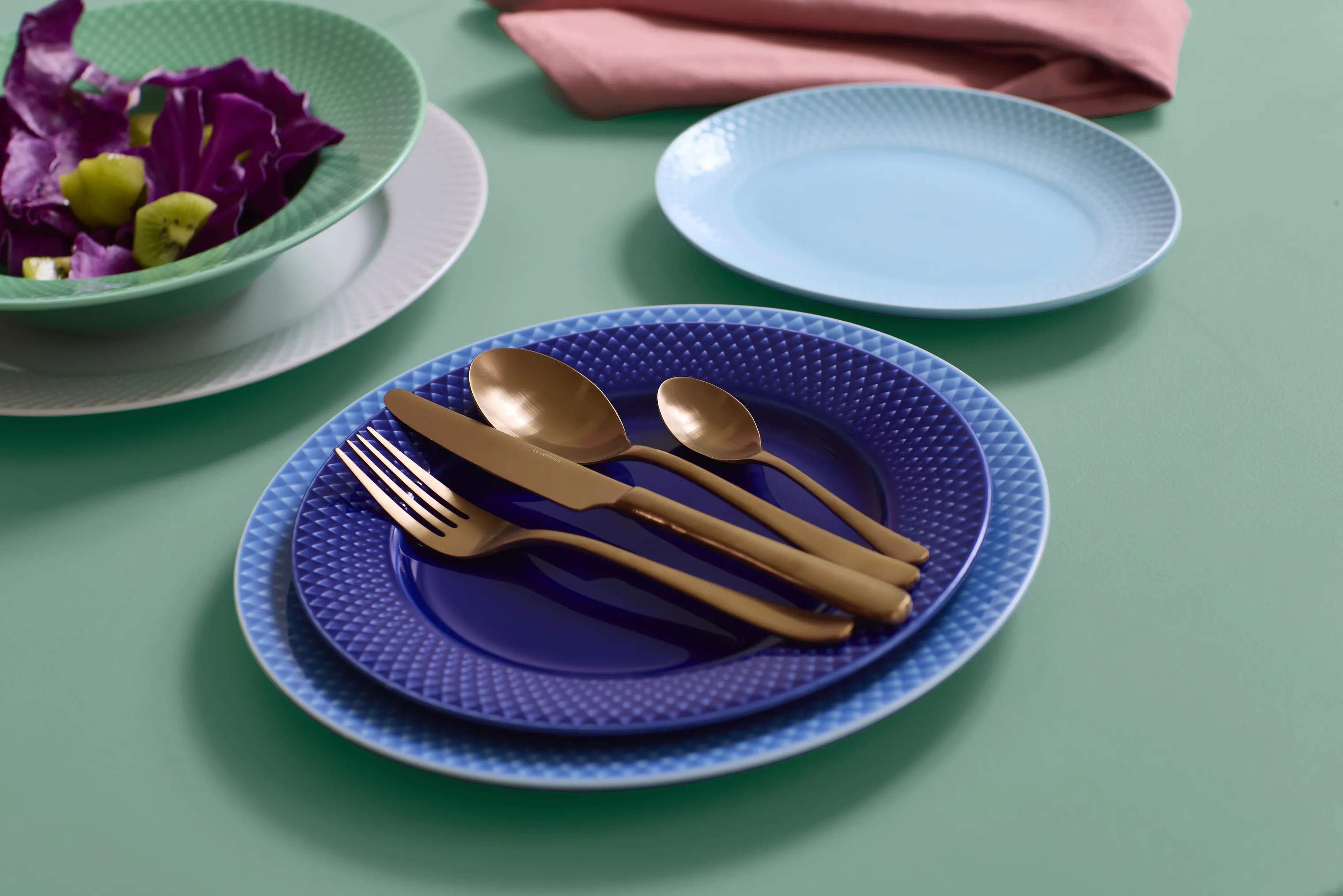 Lyngby Porcelæn Middagstallerkener Rhombe Color Middagstallerken i blå, 27 cm, 5