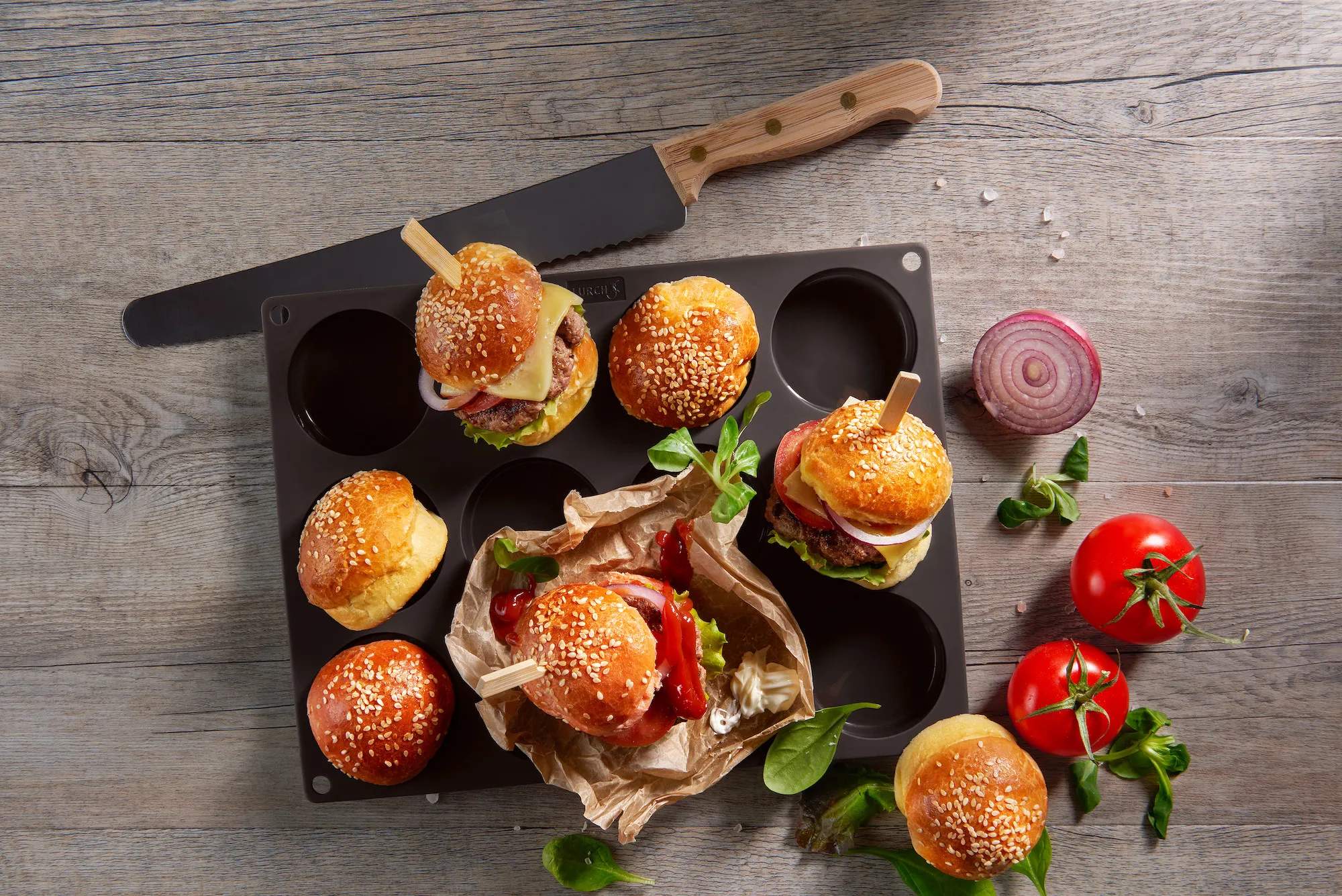 LURCH Rugbrødsforme og brødforme Flexiform Form til burgerboller i 12 Boller, 3