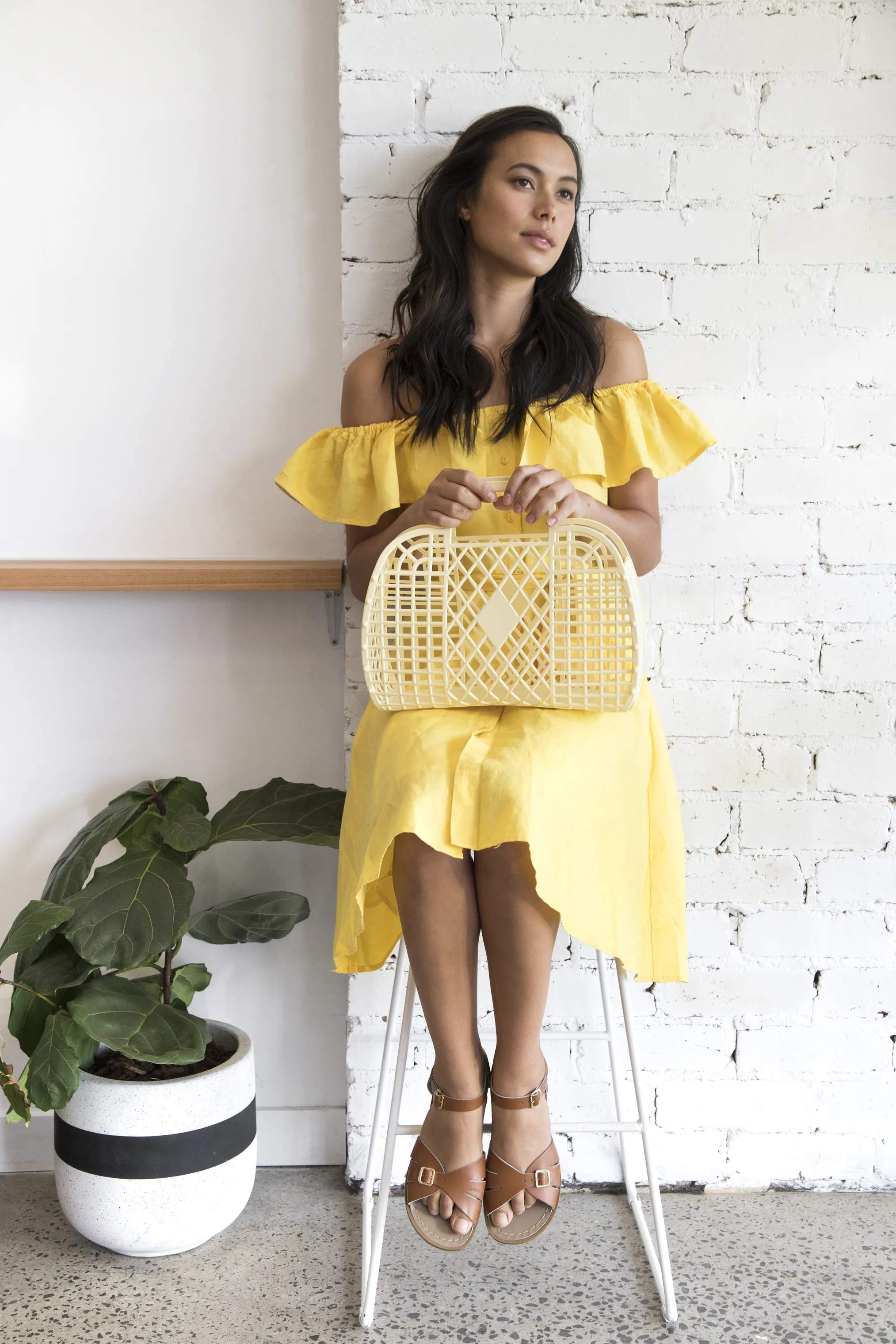 Sun Jellies Øvrigt interiør Retro Basket Retro Taske - Stor i Yellow B 14 x L 35 x H 30 cm, 2