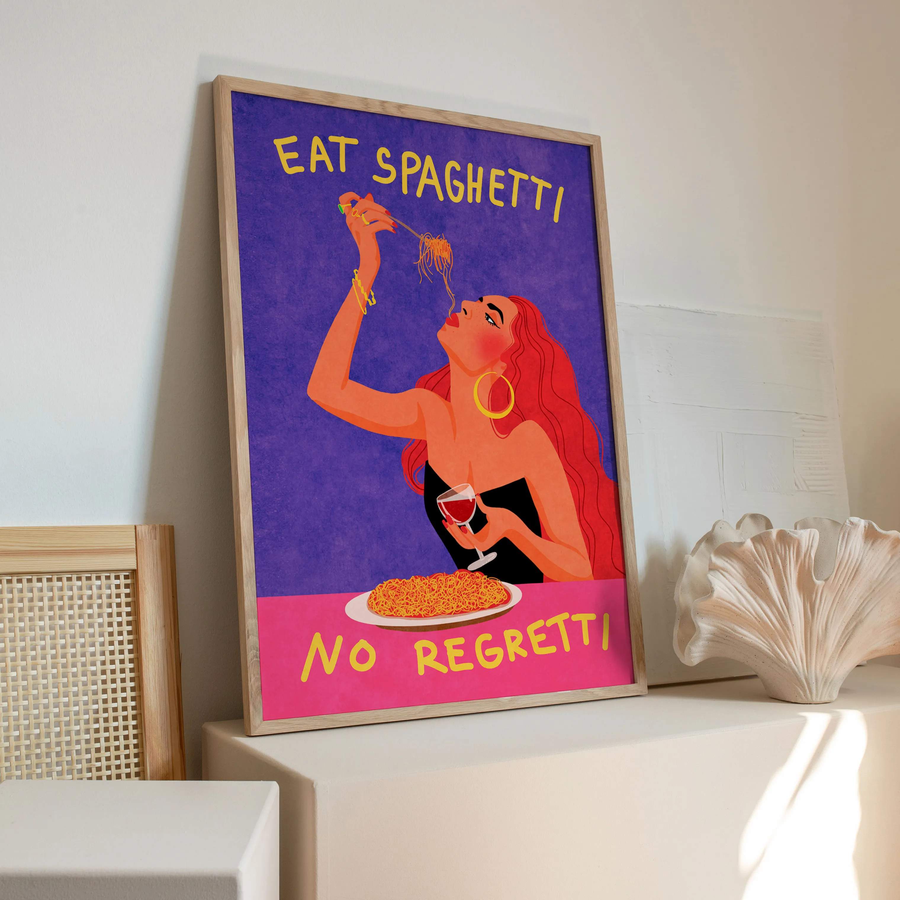Poster&Frame Plakater Plakat - Eat spaghetti no regretti i Multifarvet, B30 x L40 cm, 2