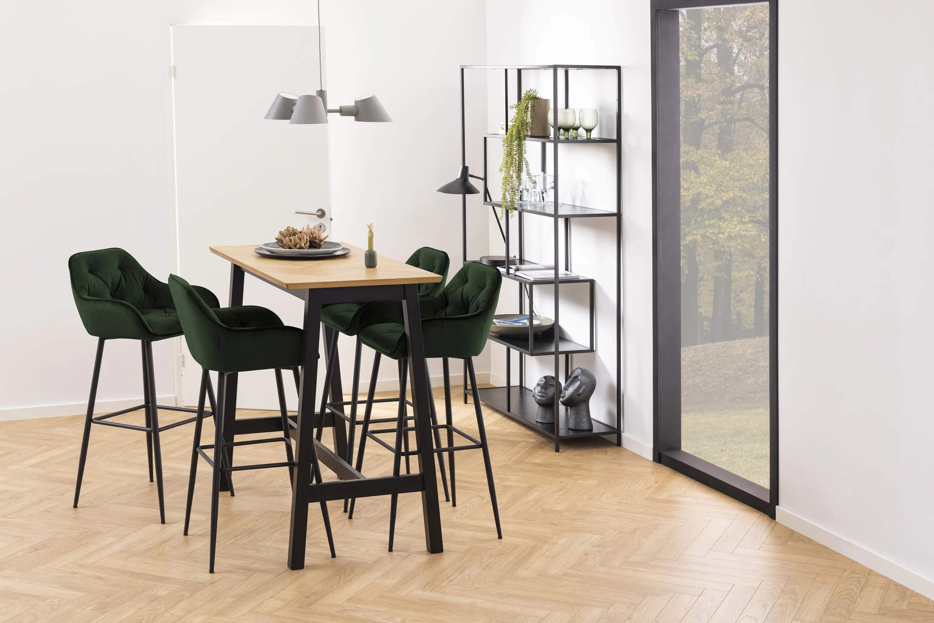 CASA Living Barstole Brooke Barstol - 2 stk. i skovgrøn/sort, 3