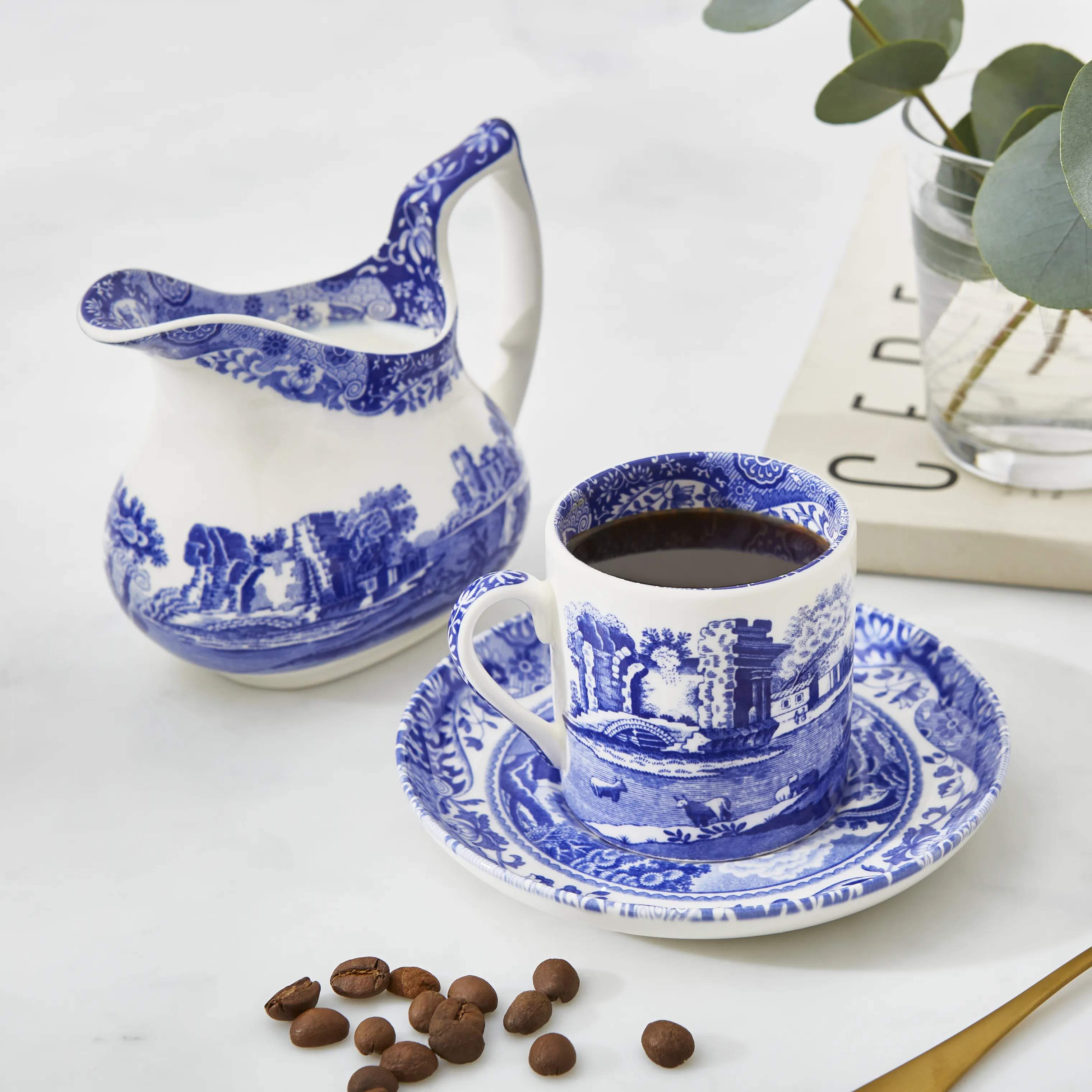 Spode Krus og kopper med hank Blue Italian Blue Italien Kaffekop m. underkop - 4 stk. i Blå/hvid, 3