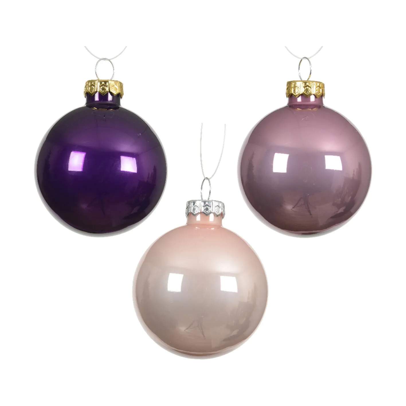 Julekugler - 20 stk., lilla/rosa, large
