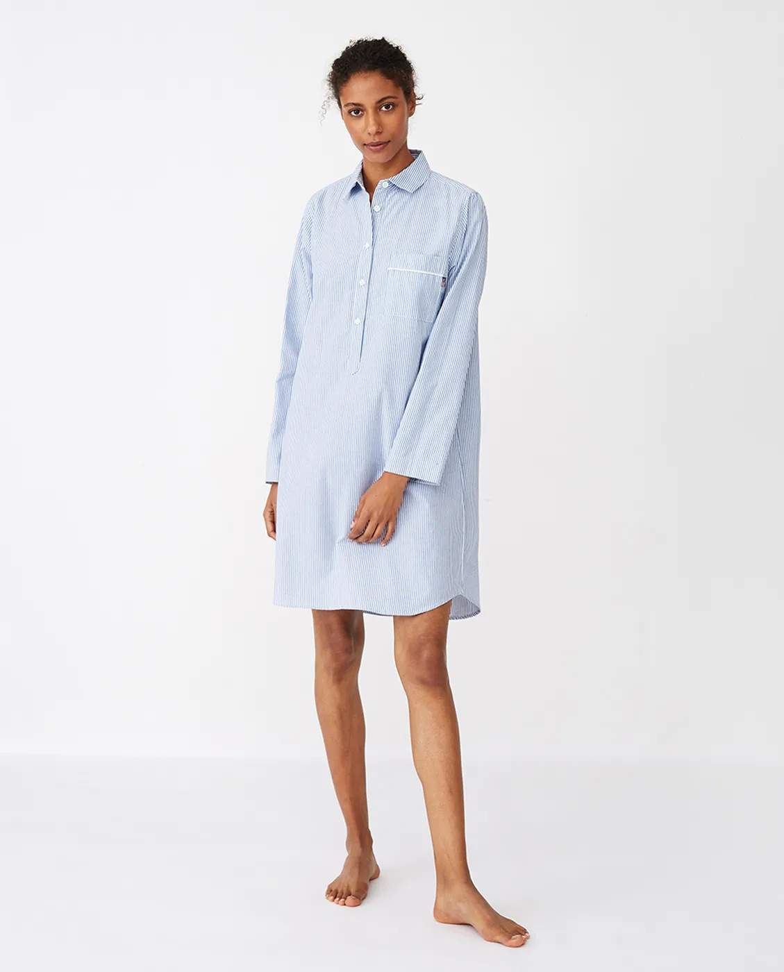 Lexington Pyjamas Icons Pyjamasskjorte Organic Dame i Blue/White, M, 2