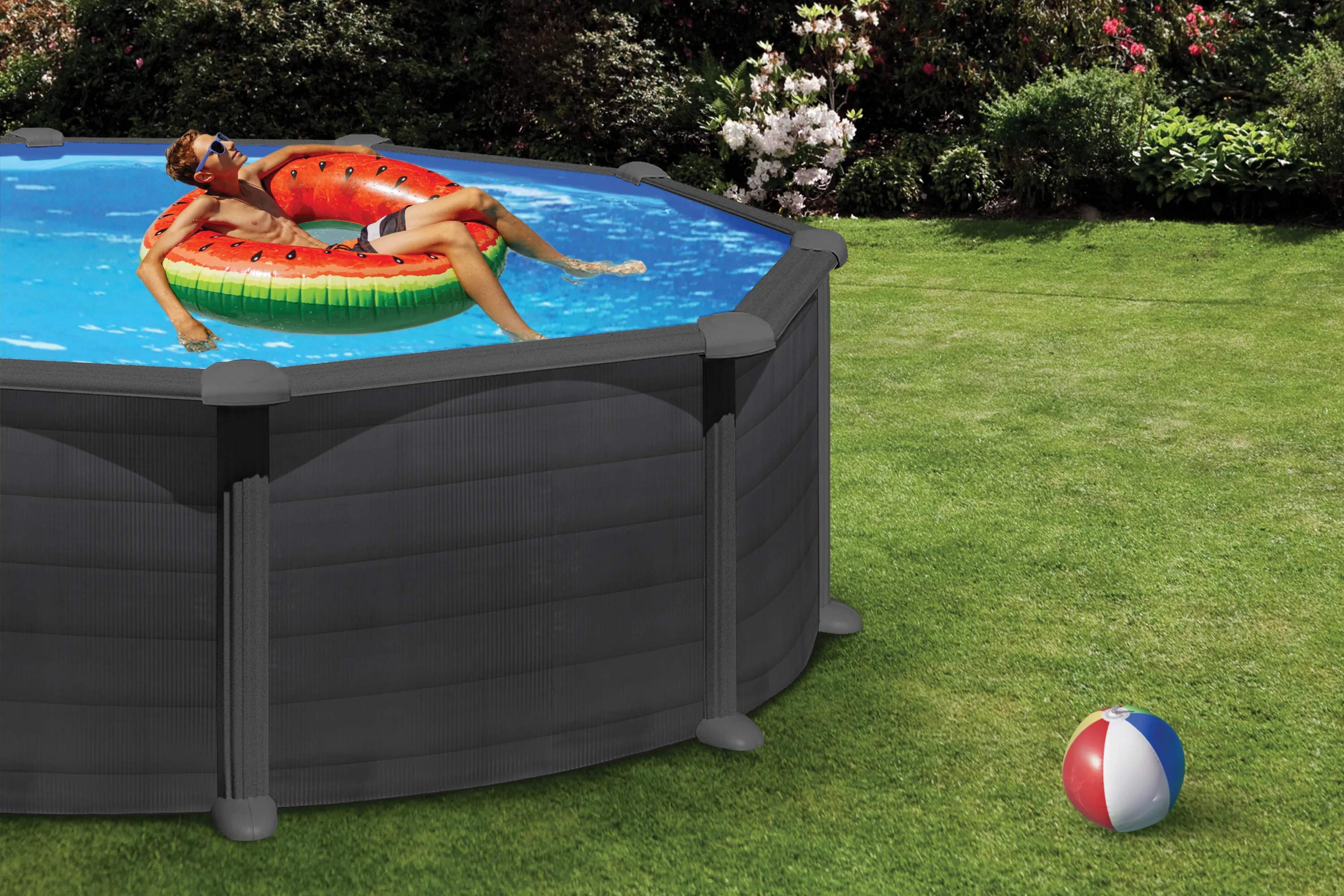 Swim & Fun Pools Basic Poolpakke - 8 dele i sort, Kapacitet: 11.250 liter, 2
