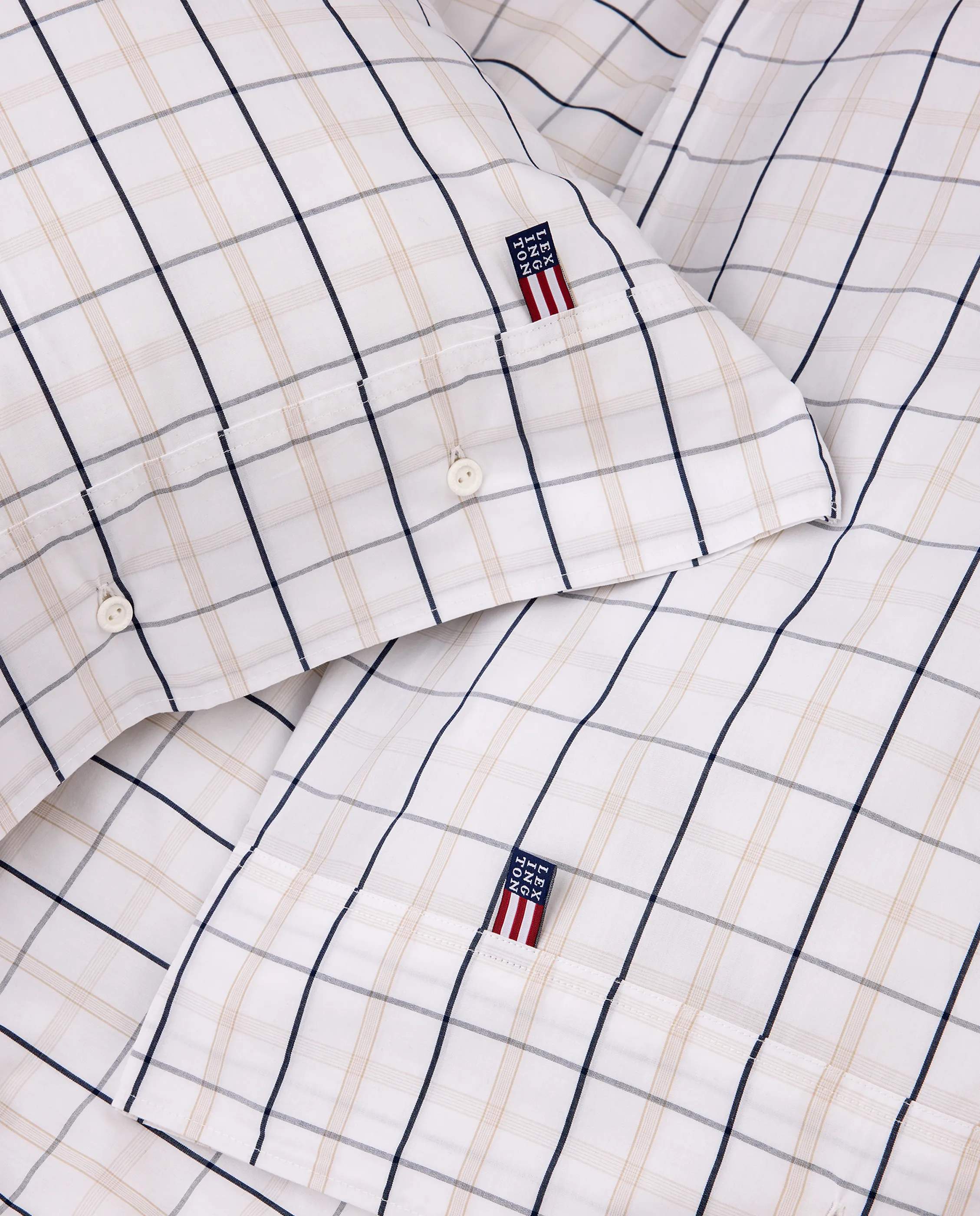 Lexington Sengetøj Icons Checked Dynebetræk i White/Beige/Navy, B140 x L200 cm, 3