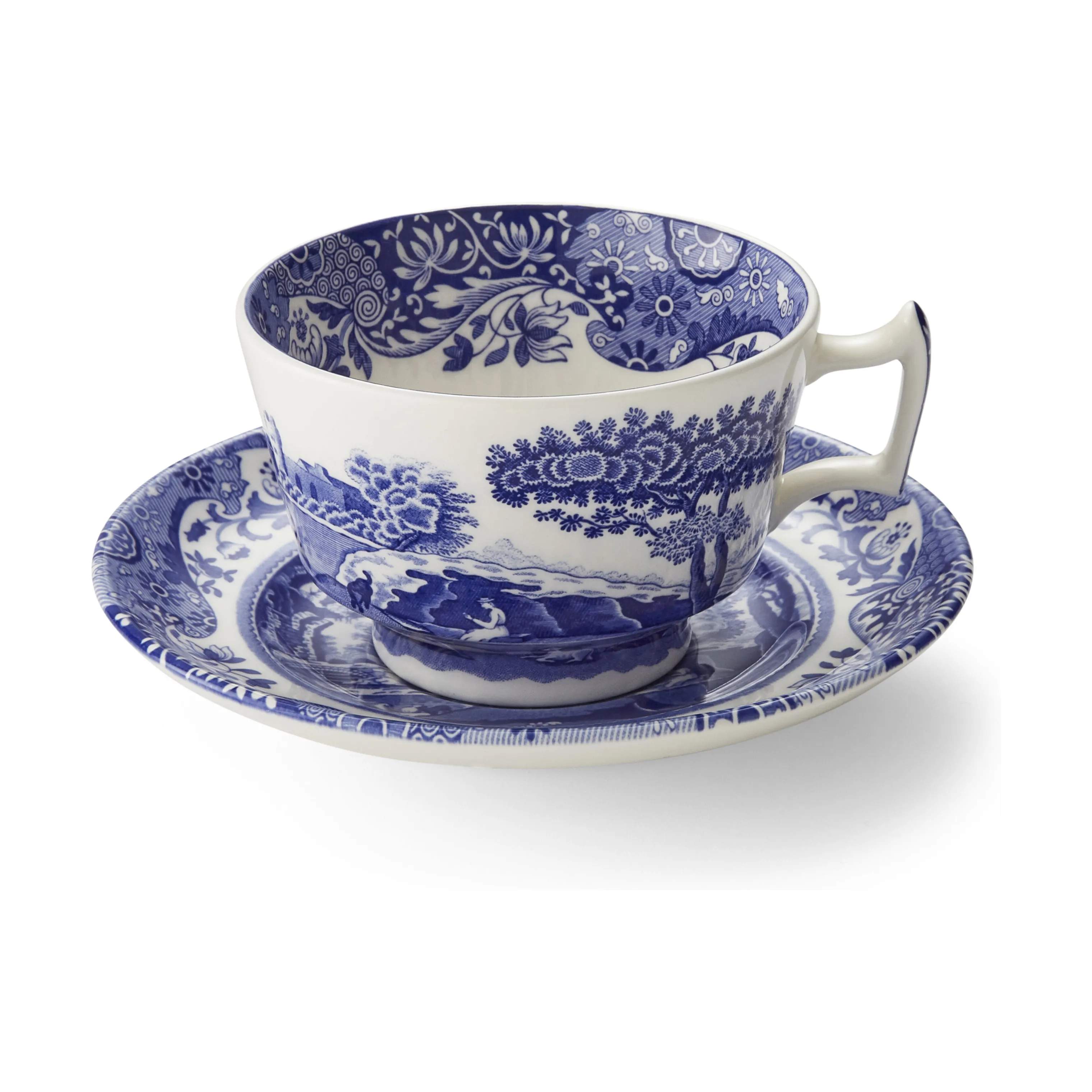 Spode Krus og kopper med hank Blue Italian Blue Italien Tekop m. underkop i Blå/hvid, 1