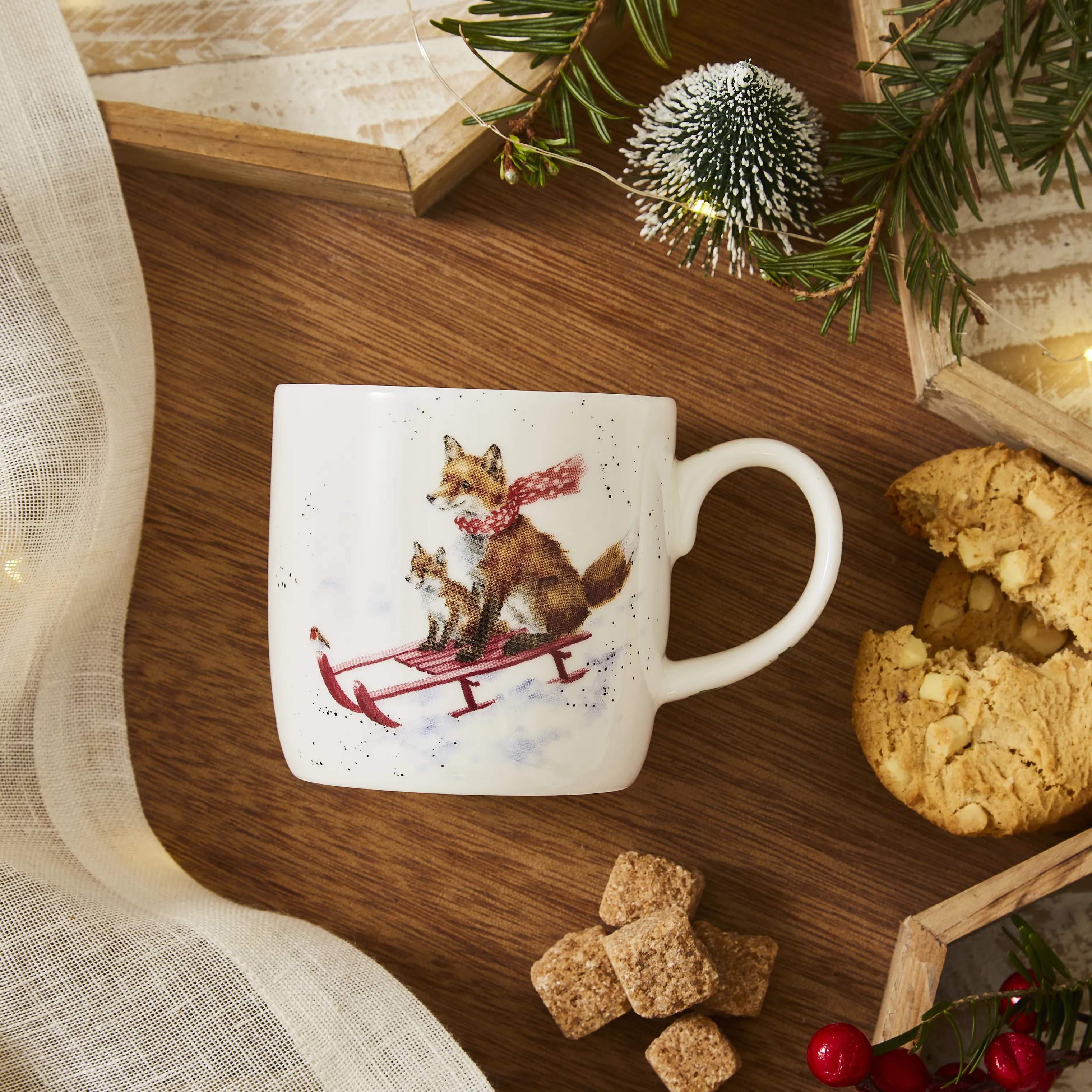 Royal Worcester Krus og kopper med hank Wrendale Krus - Sleigh ride i Julekrus, 2