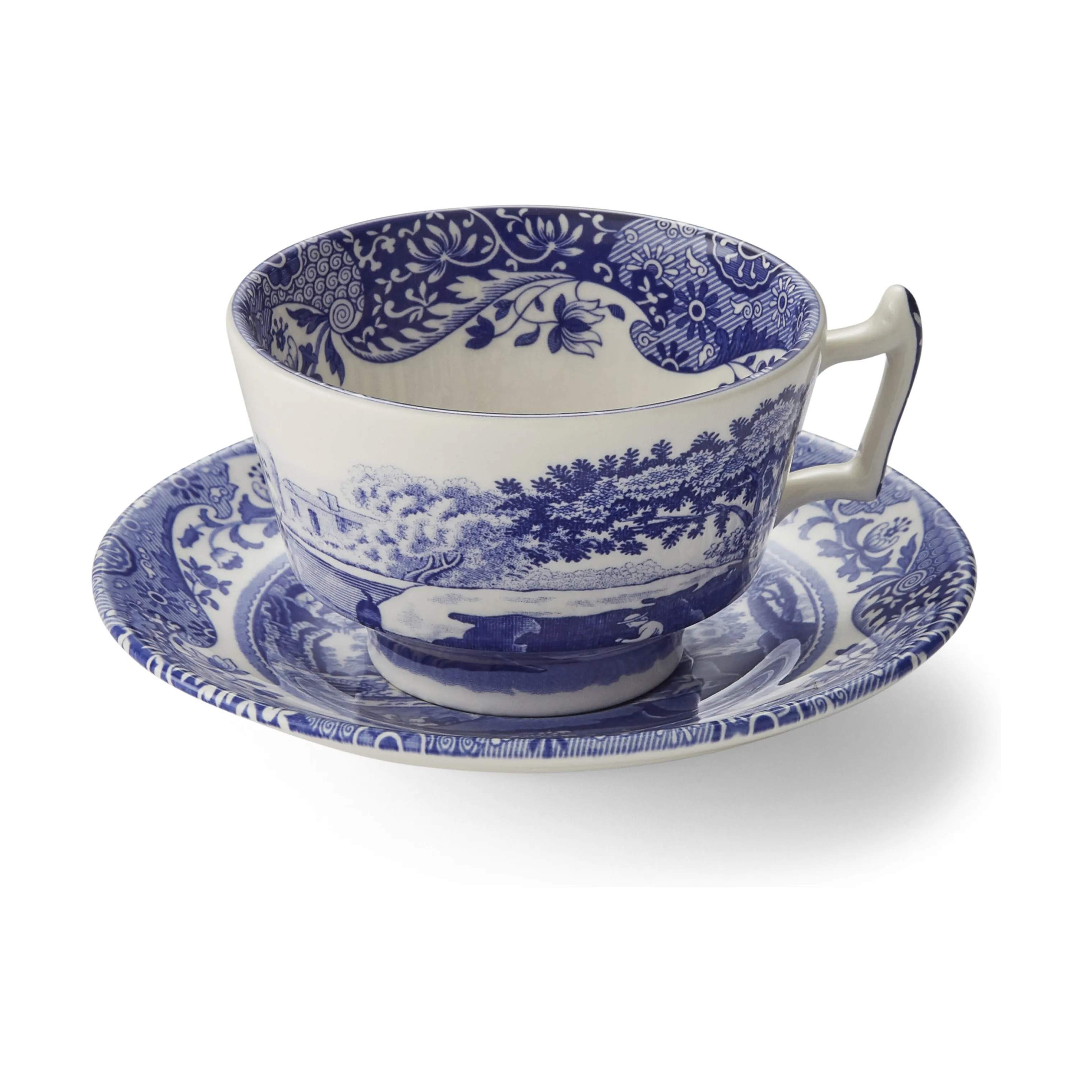 Spode Krus og kopper med hank Blue Italian Blue Italien Morgenkop m. underkop i Blå/hvid, 1