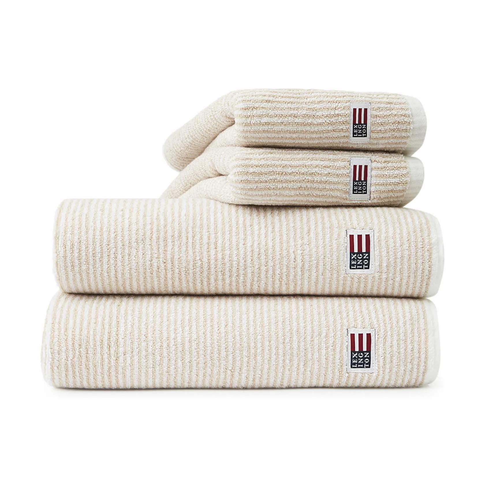 Lexington Håndklæder Icons Originals Stribet Håndklæde i White/Tan, B30 x L50 cm, 2