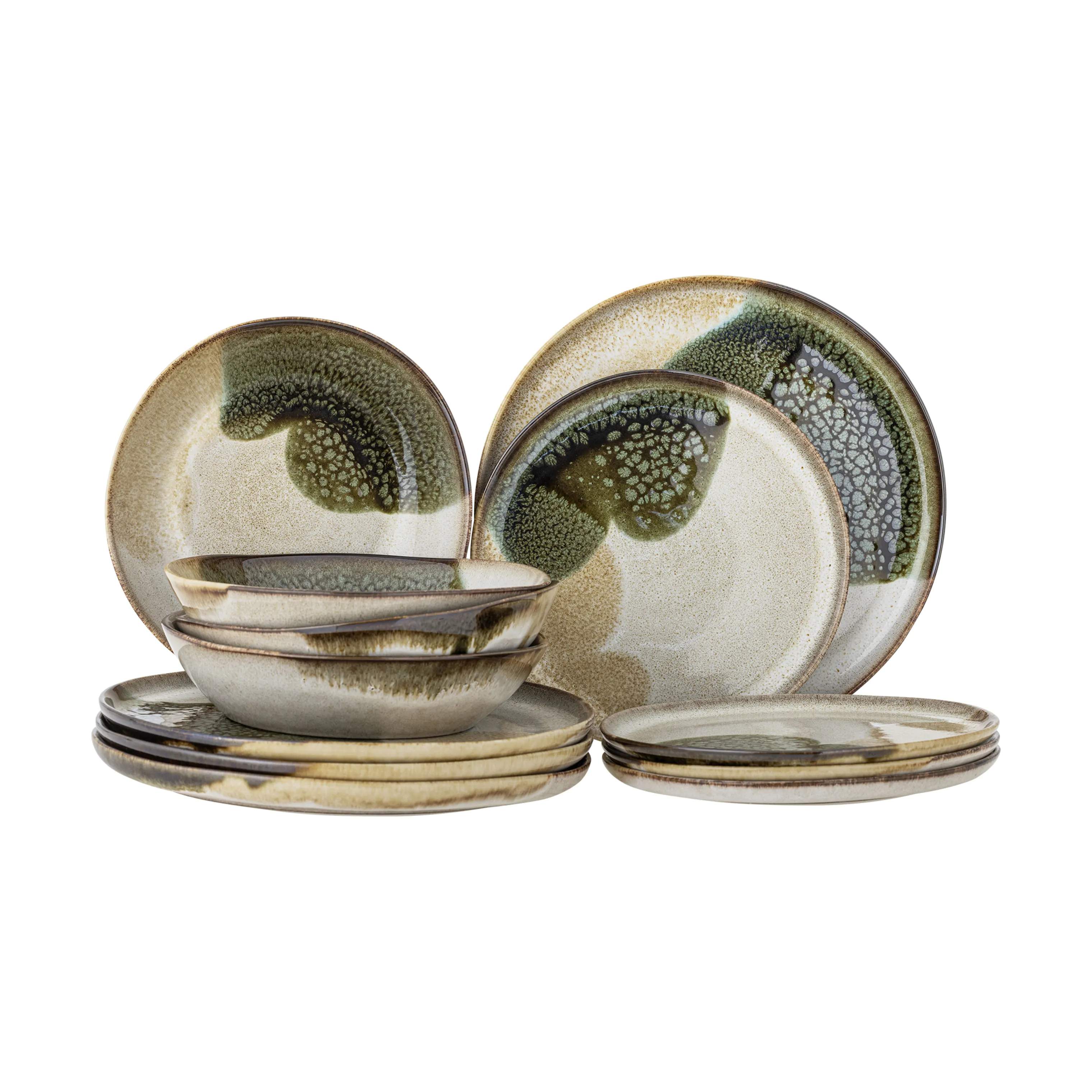Bloomingville Middagstallerkener Jules Middagssæt - 12 dele i Grøn, 1