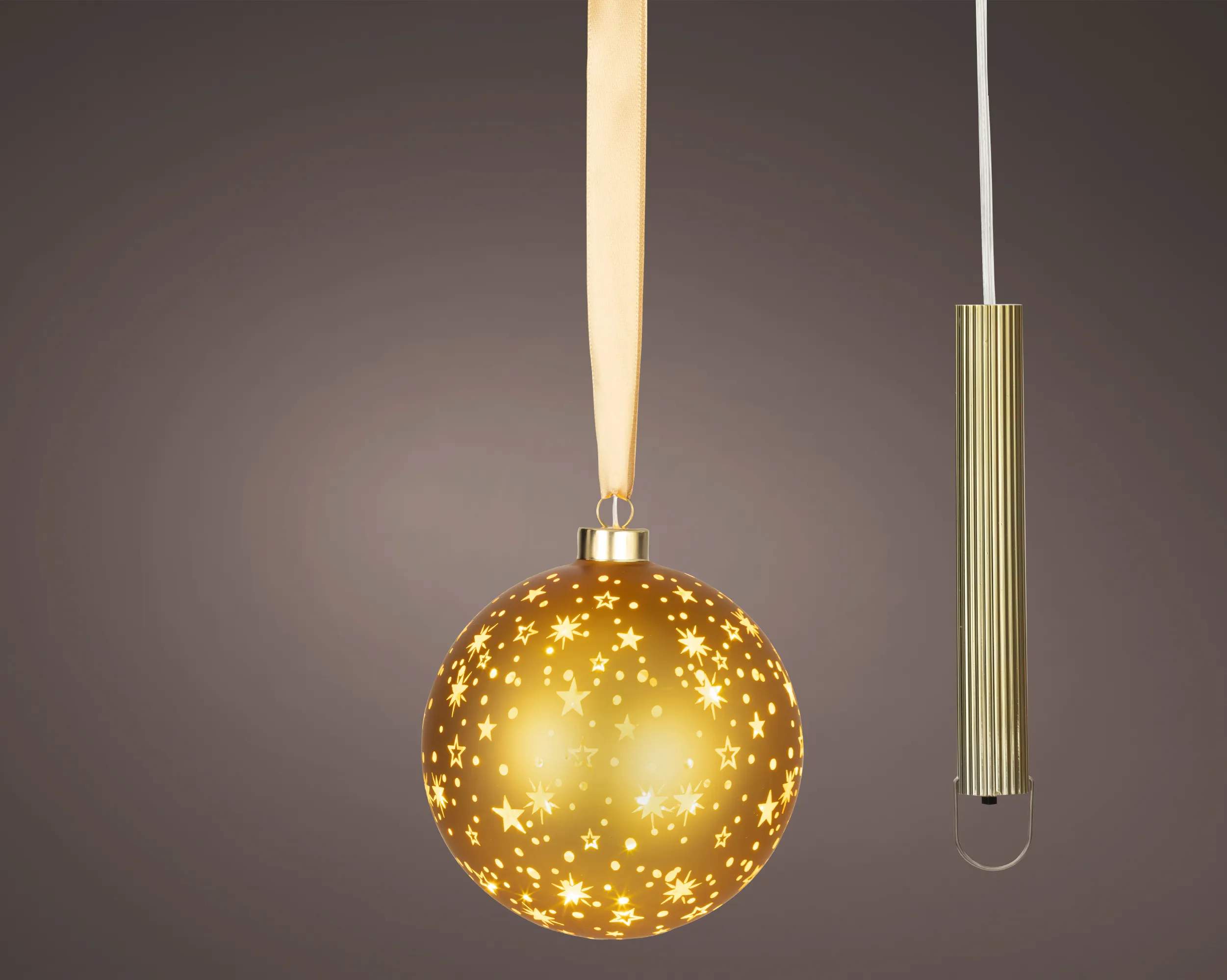 Casa Christmas Juleophæng LED Glaskugle i Guldfarvet, 14 cm, 2