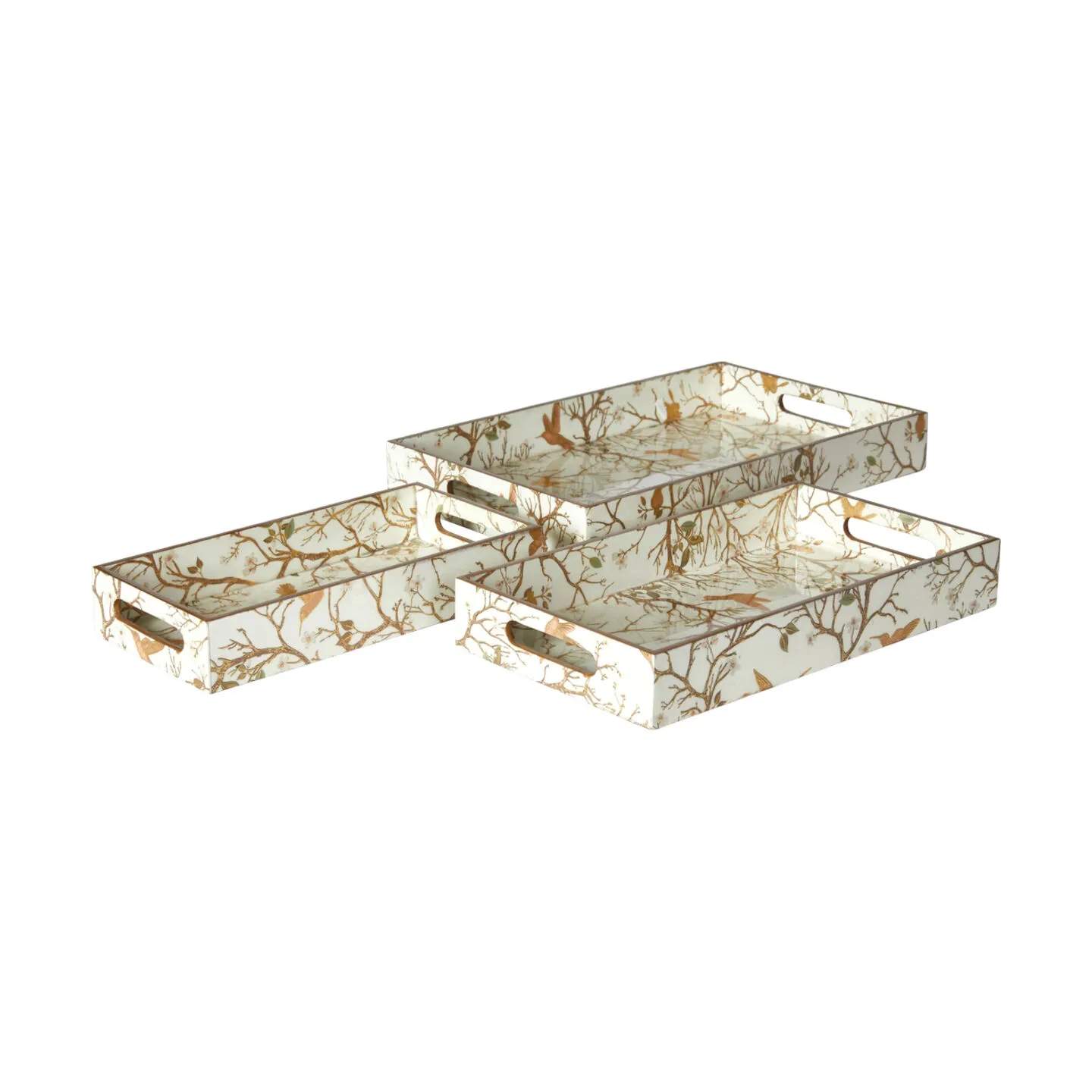 Fugl Bakke - 3 stk., creme/guldfarvet, large