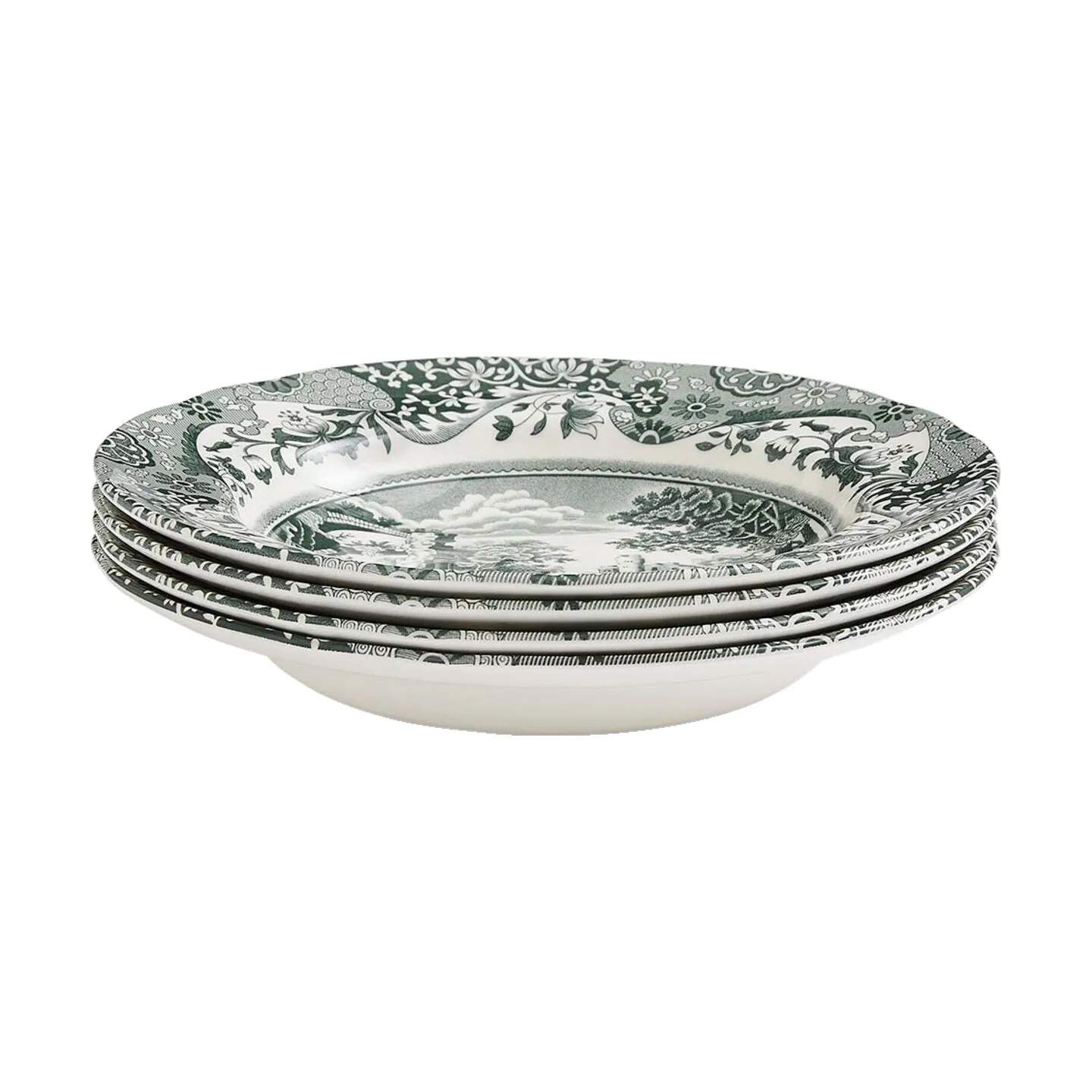 Spode Suppeskåle Heritage Green Italian Suppertallerken - 4 stk. i Grøn/hvid, 4