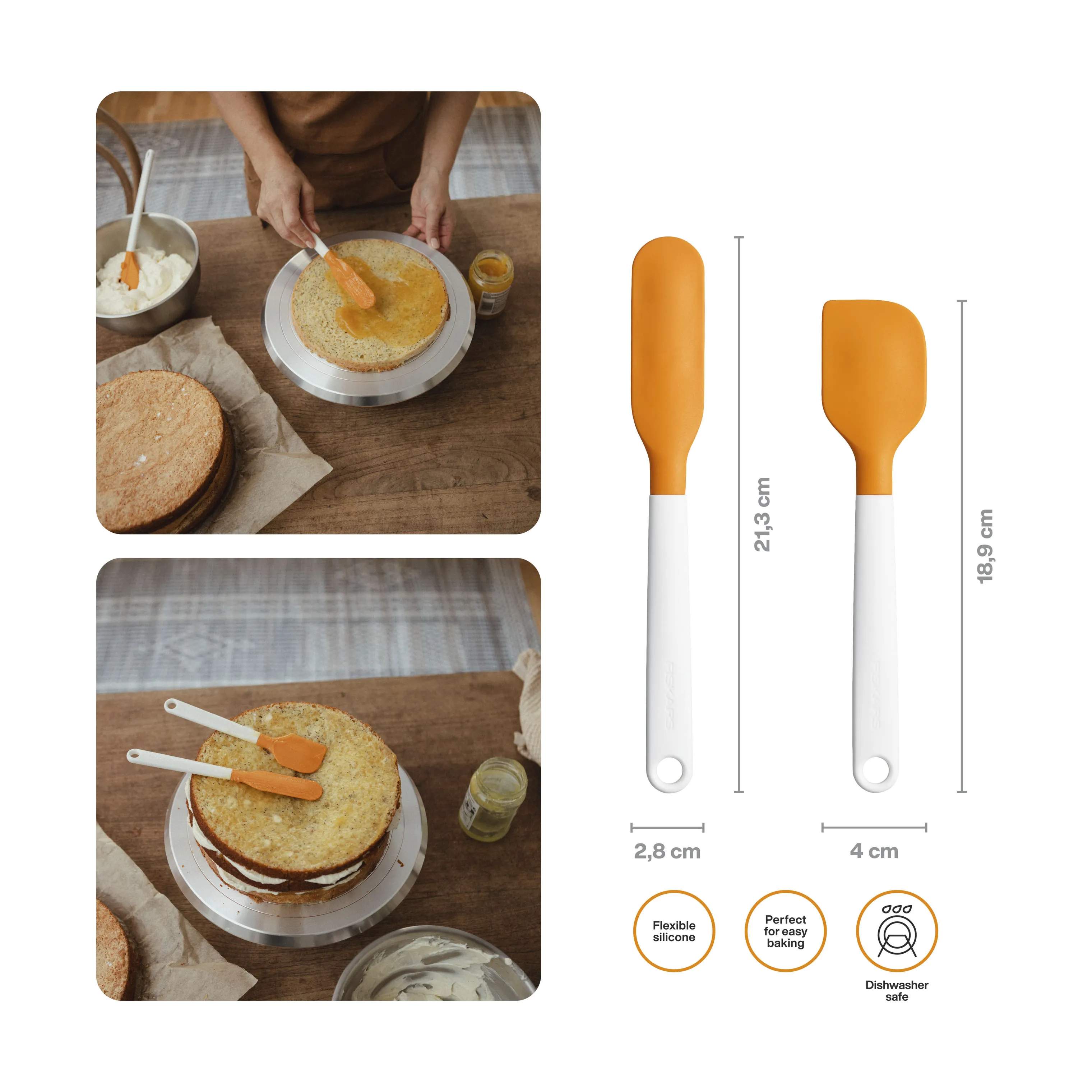 Fiskars Bageredskaber Functional Form Spatel og Dejskraber - 2 dele i Hvid/Orange, 4