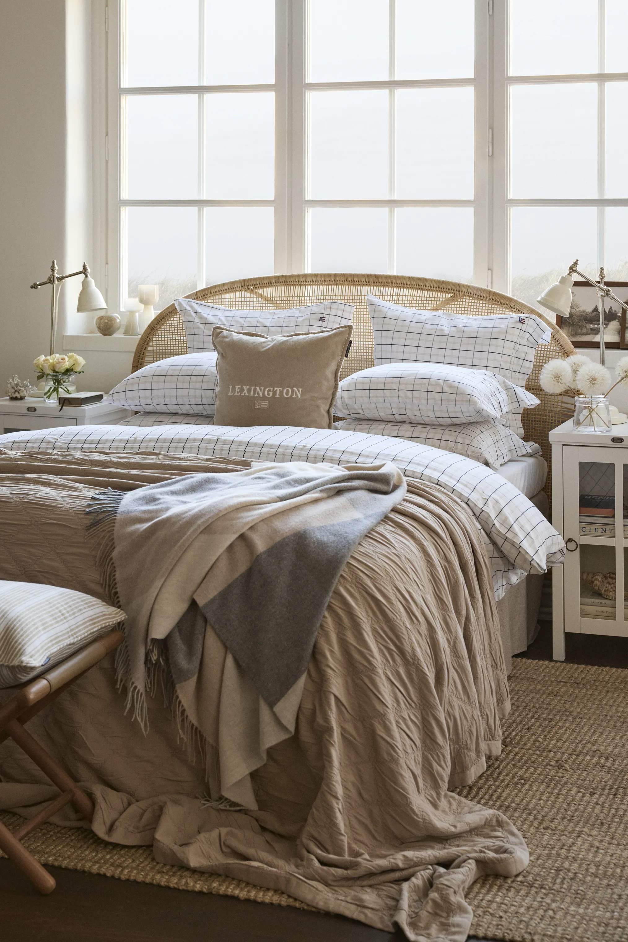Lexington Sengetøj Icons Checked Dynebetræk i White/Beige/Navy, B140 x L220 cm, 4