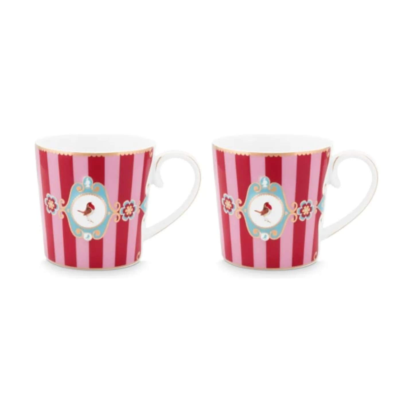 PIP Studio Krus og kopper med hank Love Birds Krus - 2 stk. i Pink/striber, 300 ml, 1